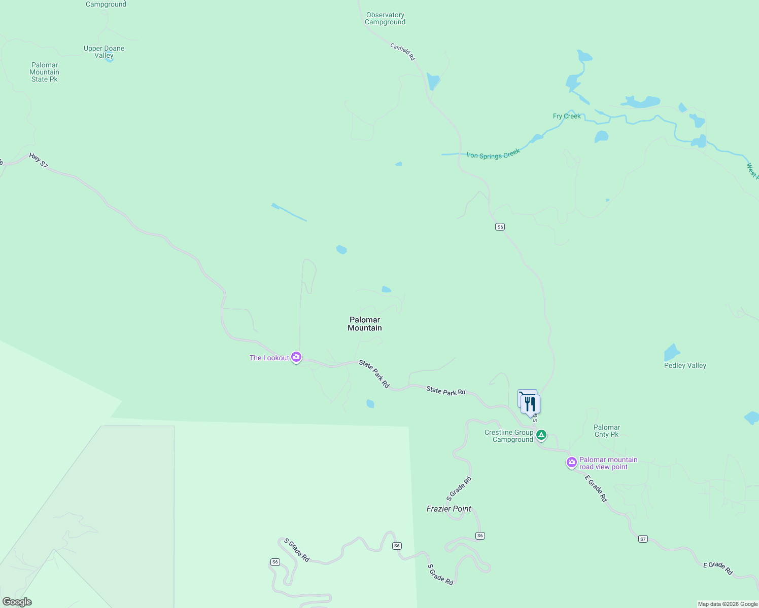 map of restaurants, bars, coffee shops, grocery stores, and more near 33572 Fern Trail in Palomar Mountain