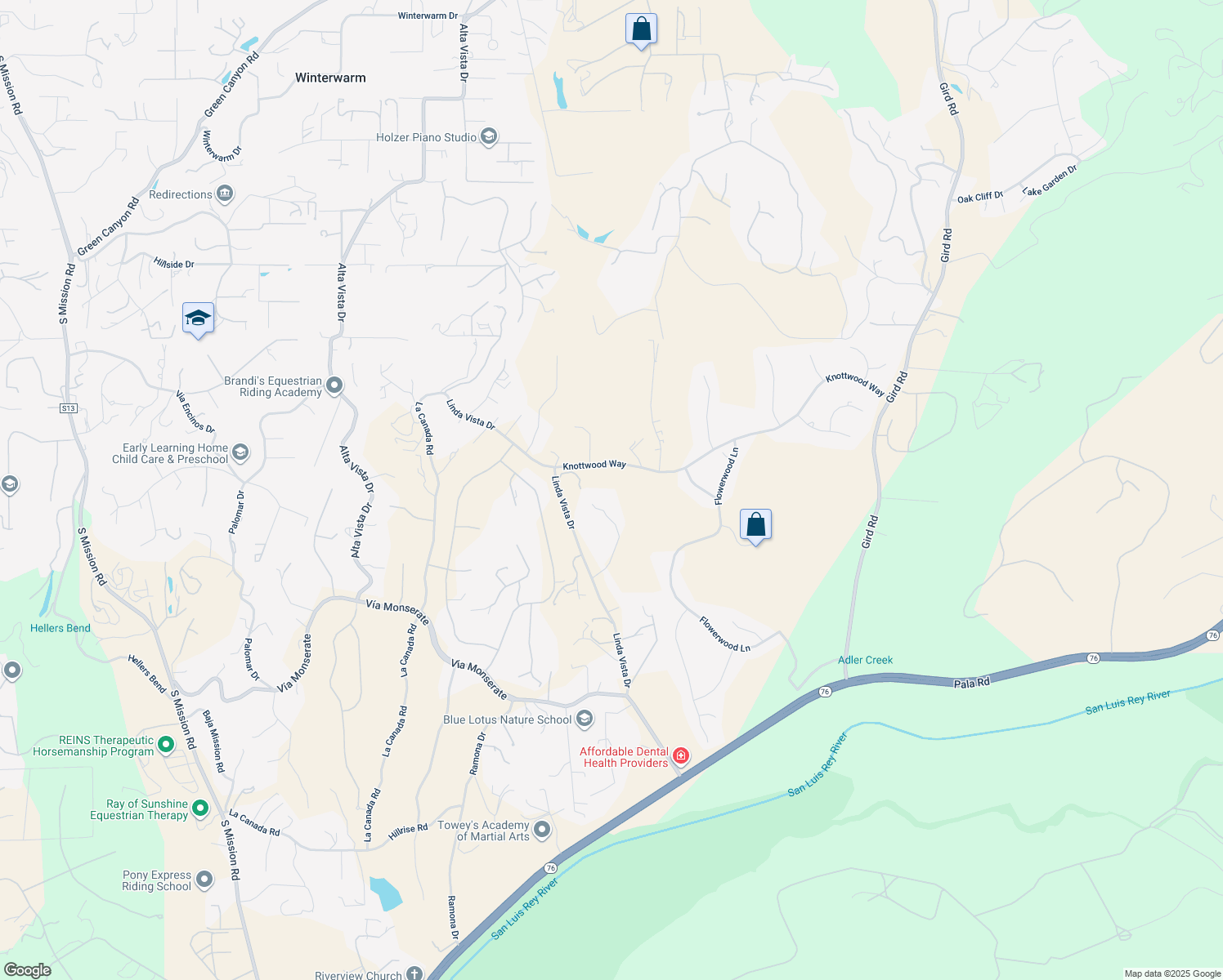map of restaurants, bars, coffee shops, grocery stores, and more near 3508 Tierra Linda Lane in Fallbrook