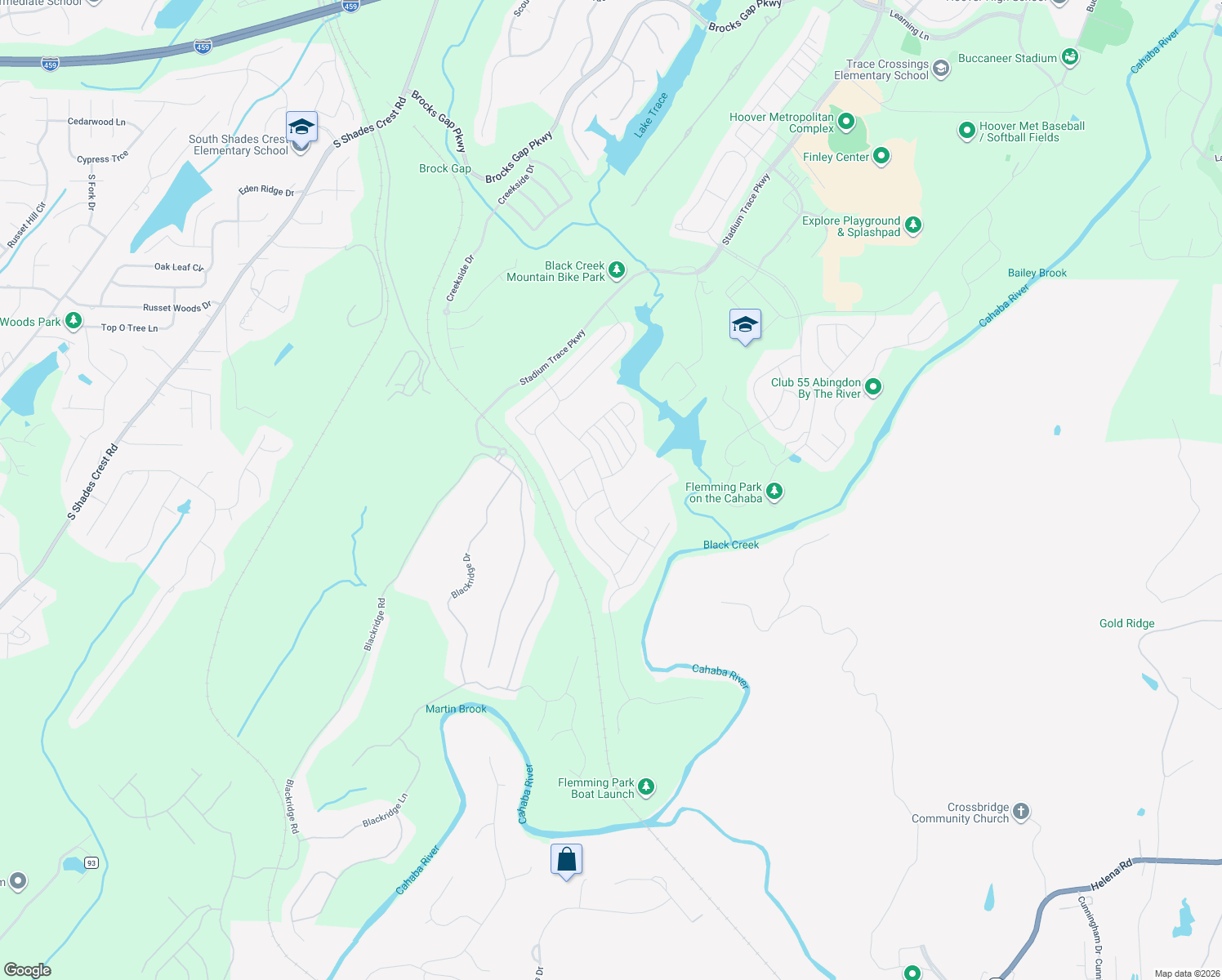 map of restaurants, bars, coffee shops, grocery stores, and more near 3092 Sydenton Drive in Hoover