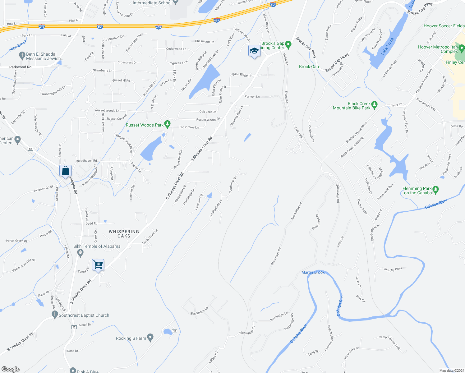map of restaurants, bars, coffee shops, grocery stores, and more near 118 Southview Drive in Birmingham