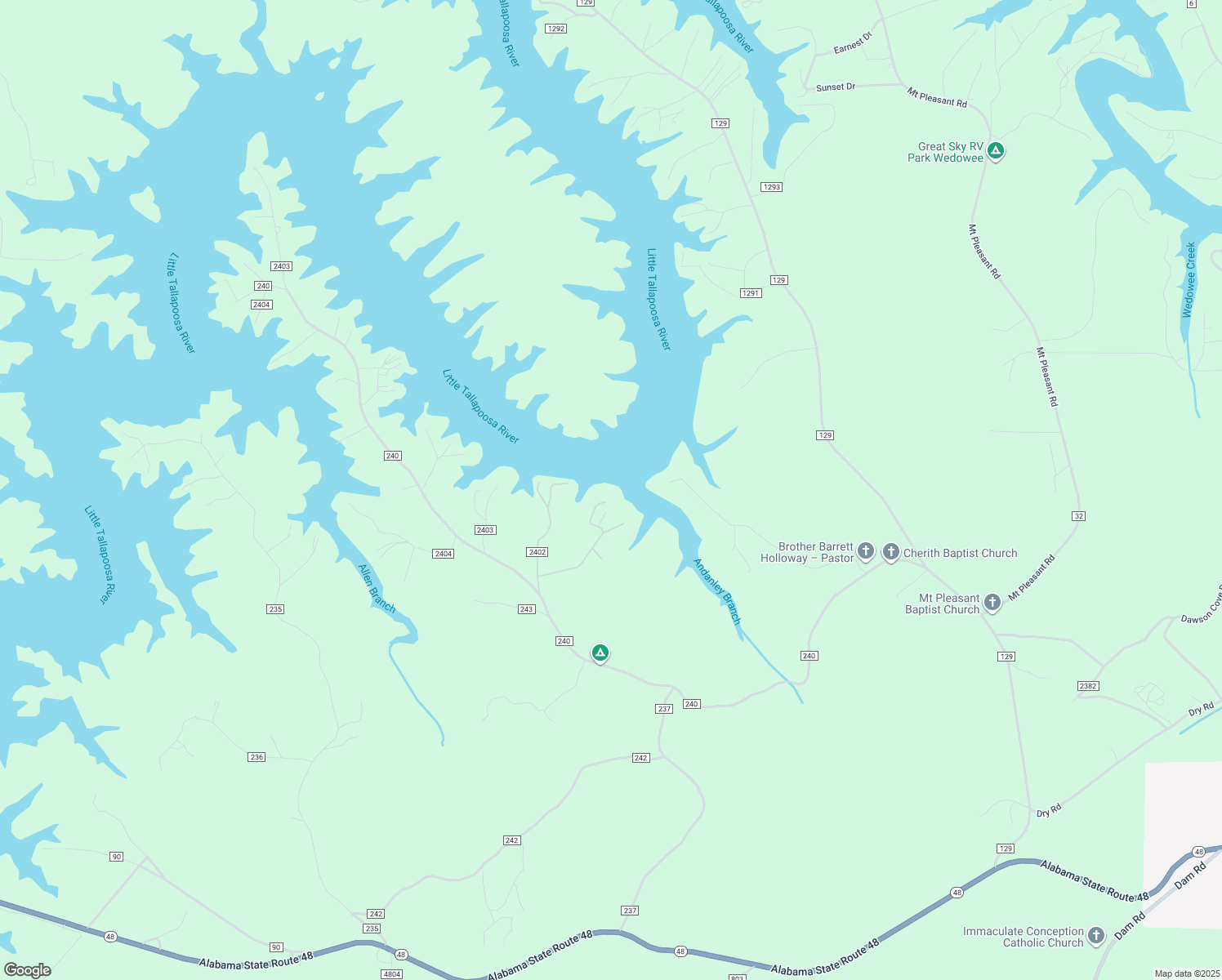 map of restaurants, bars, coffee shops, grocery stores, and more near 449 County Road 2402 in Wedowee