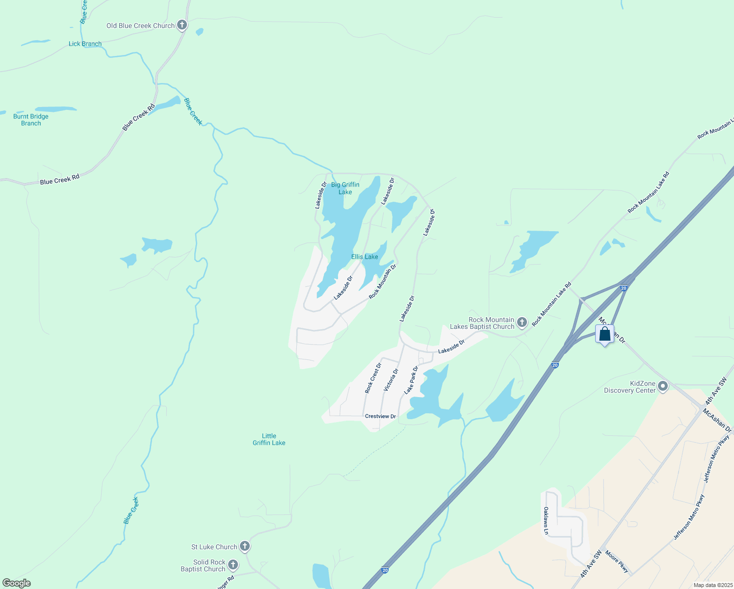 map of restaurants, bars, coffee shops, grocery stores, and more near 2115 Rock Mountain Drive in McCalla