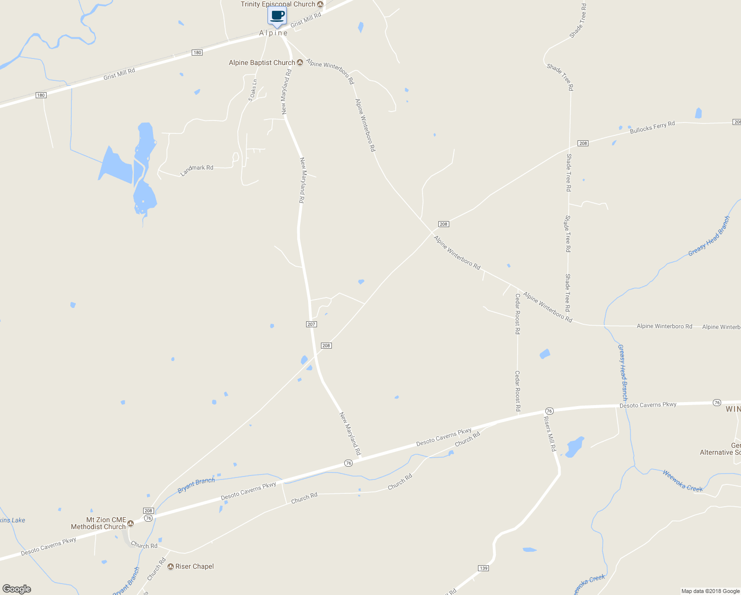 map of restaurants, bars, coffee shops, grocery stores, and more near Bullocks Ferry Road in Alpine