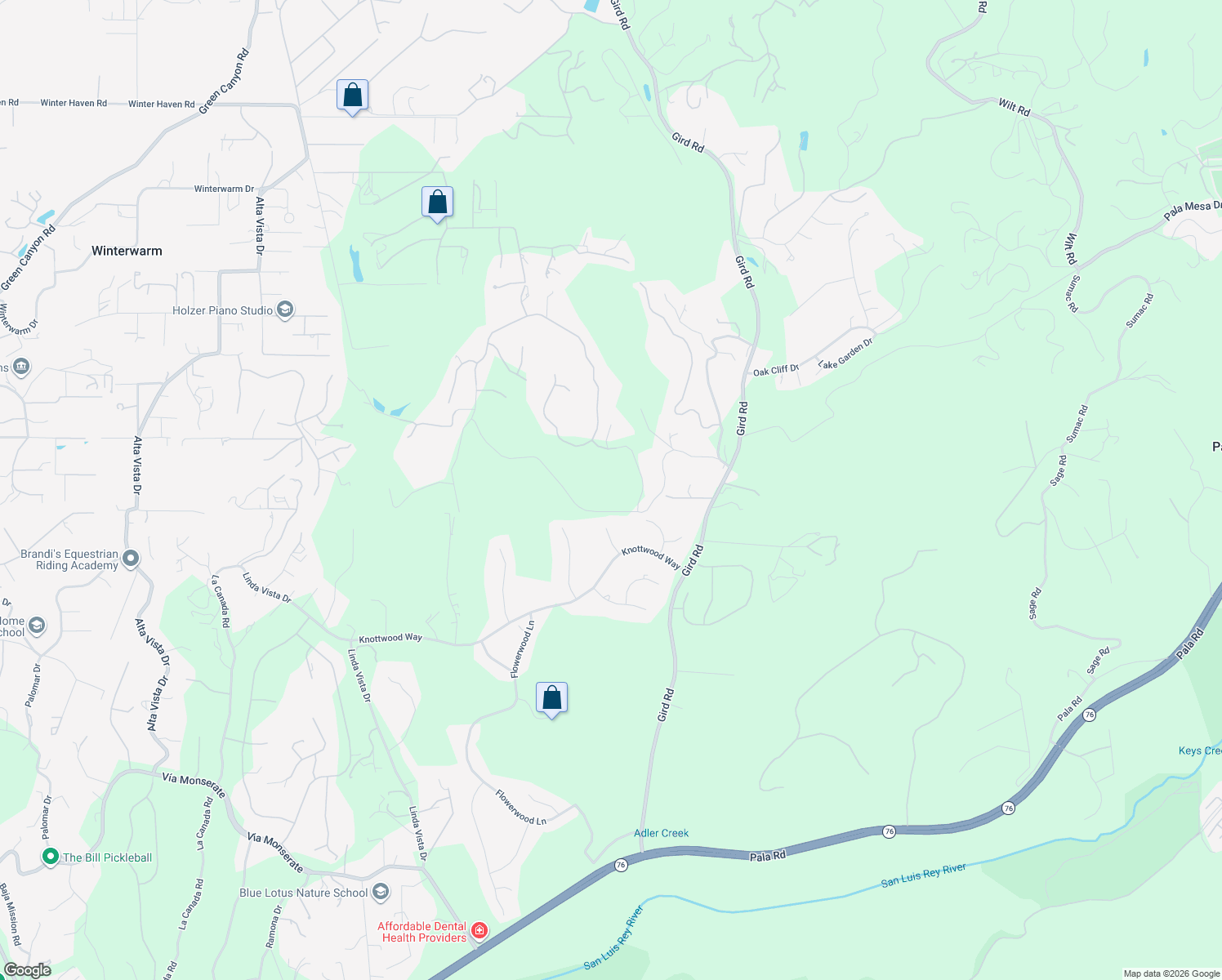 map of restaurants, bars, coffee shops, grocery stores, and more near 2674 Vía Alicia in Fallbrook