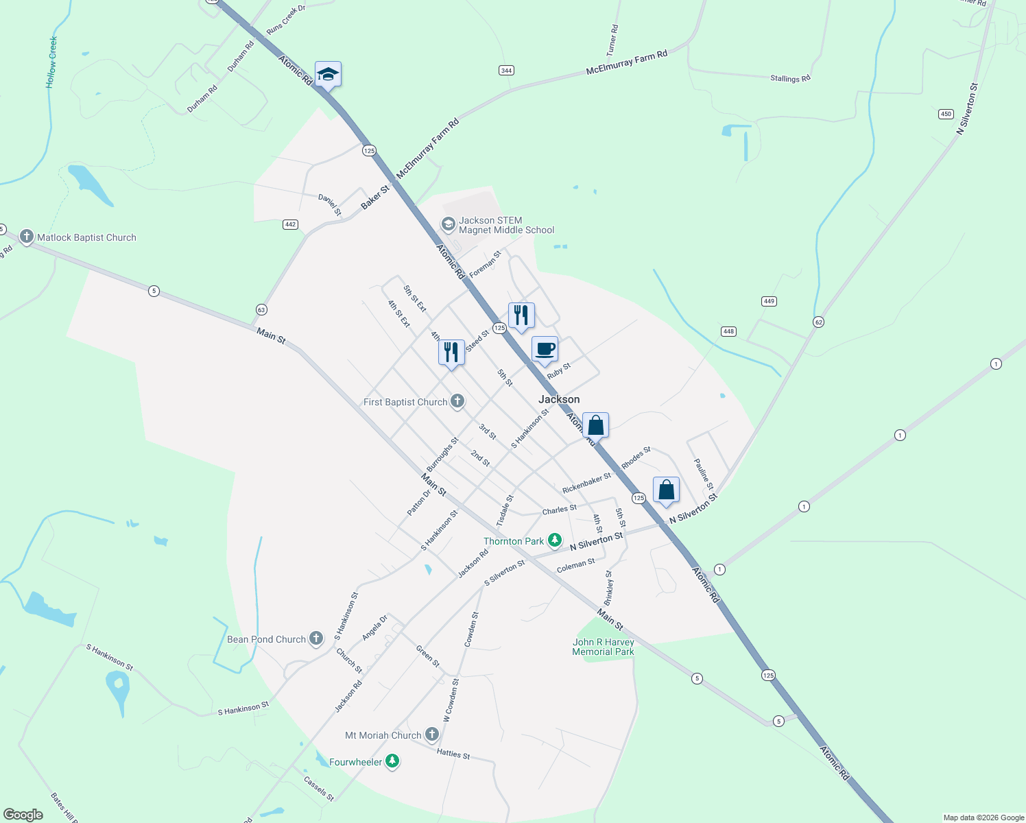 map of restaurants, bars, coffee shops, grocery stores, and more near 307 4th Street in Jackson