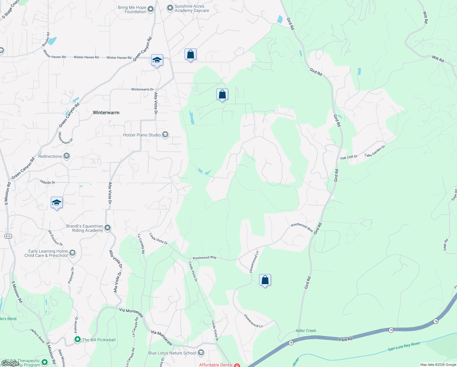 map of restaurants, bars, coffee shops, grocery stores, and more near 2311 Calle Dos Lomas in Fallbrook