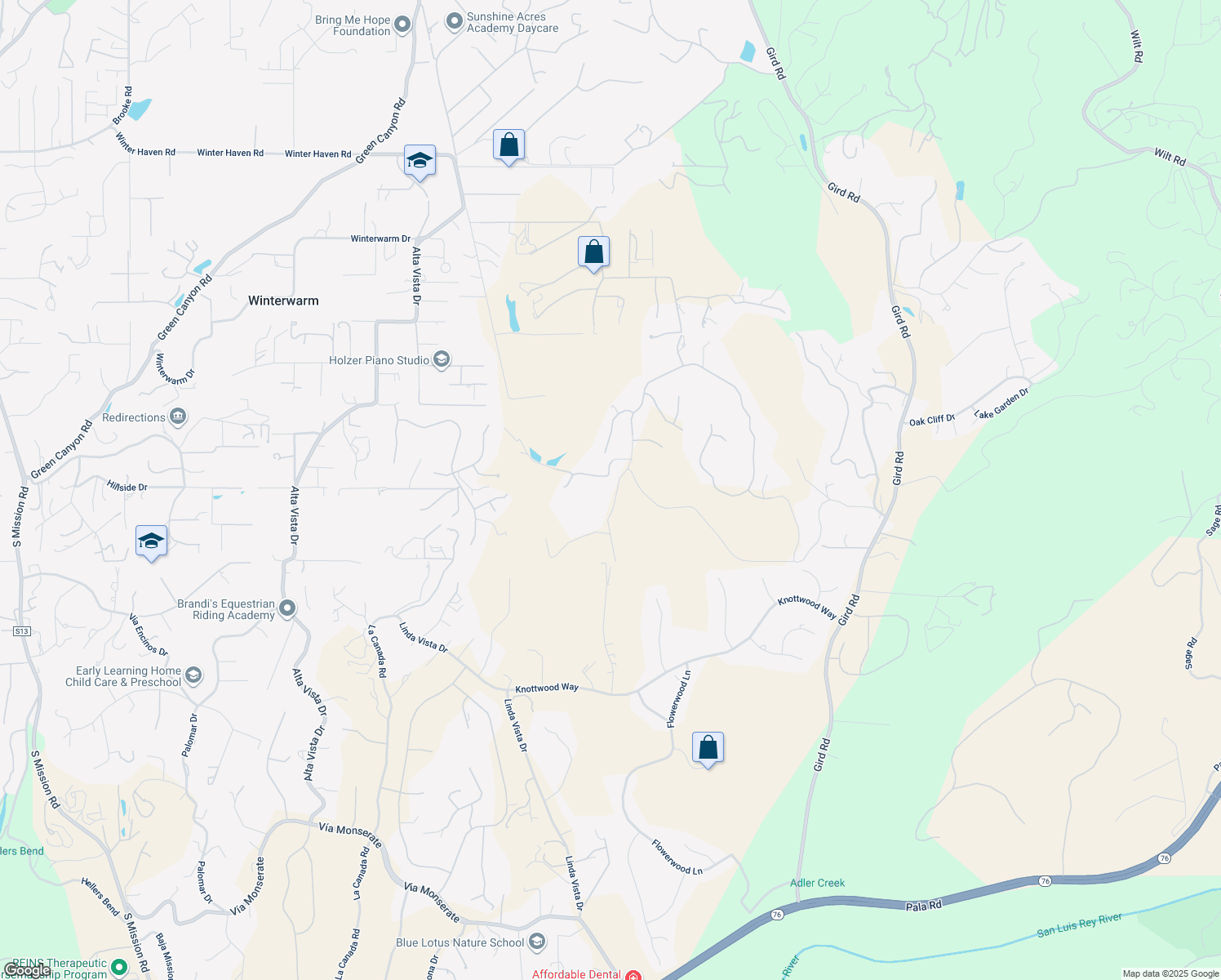 map of restaurants, bars, coffee shops, grocery stores, and more near 2975 Dos Lomas in Fallbrook