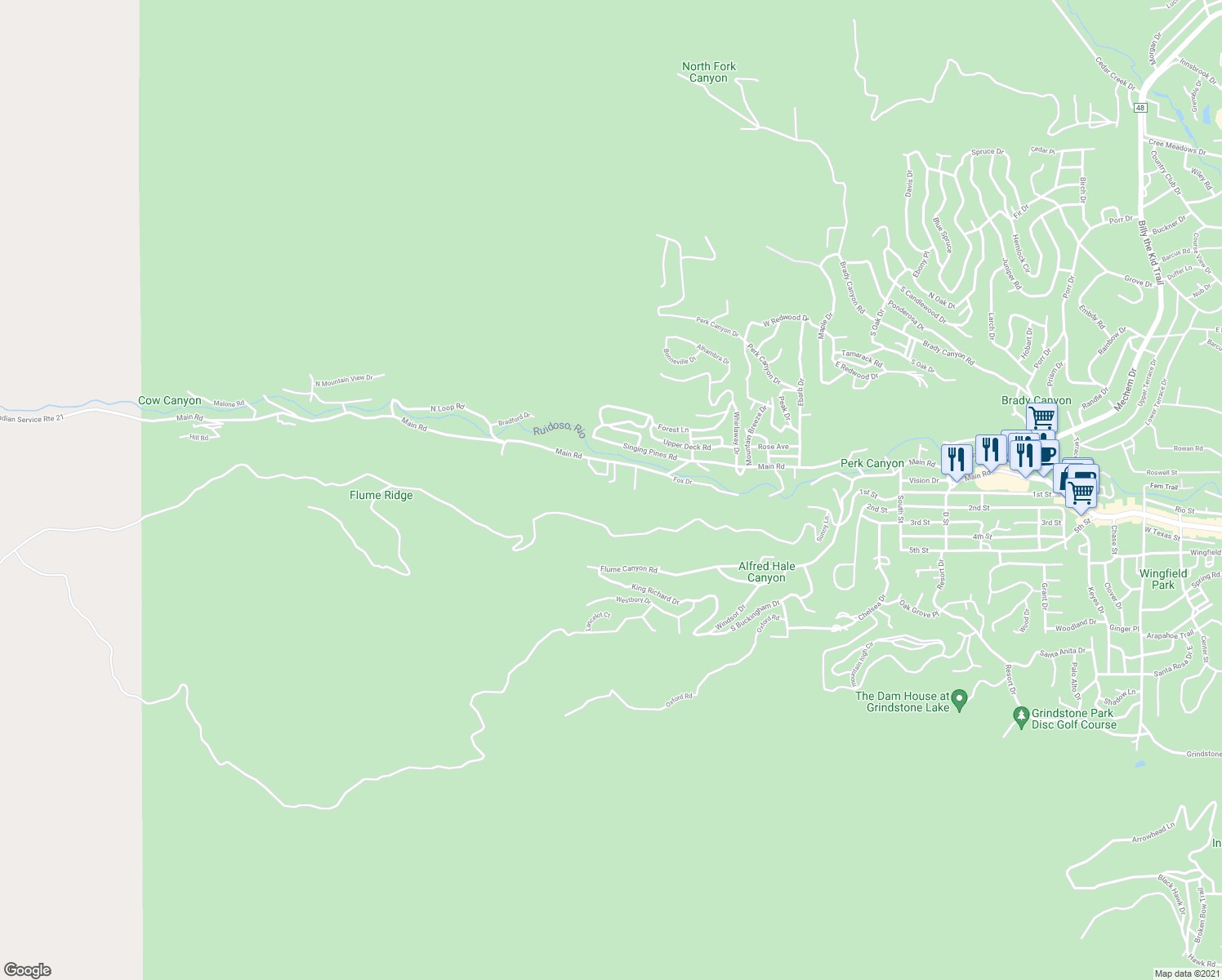 map of restaurants, bars, coffee shops, grocery stores, and more near 107 Sherwood Loop in Ruidoso