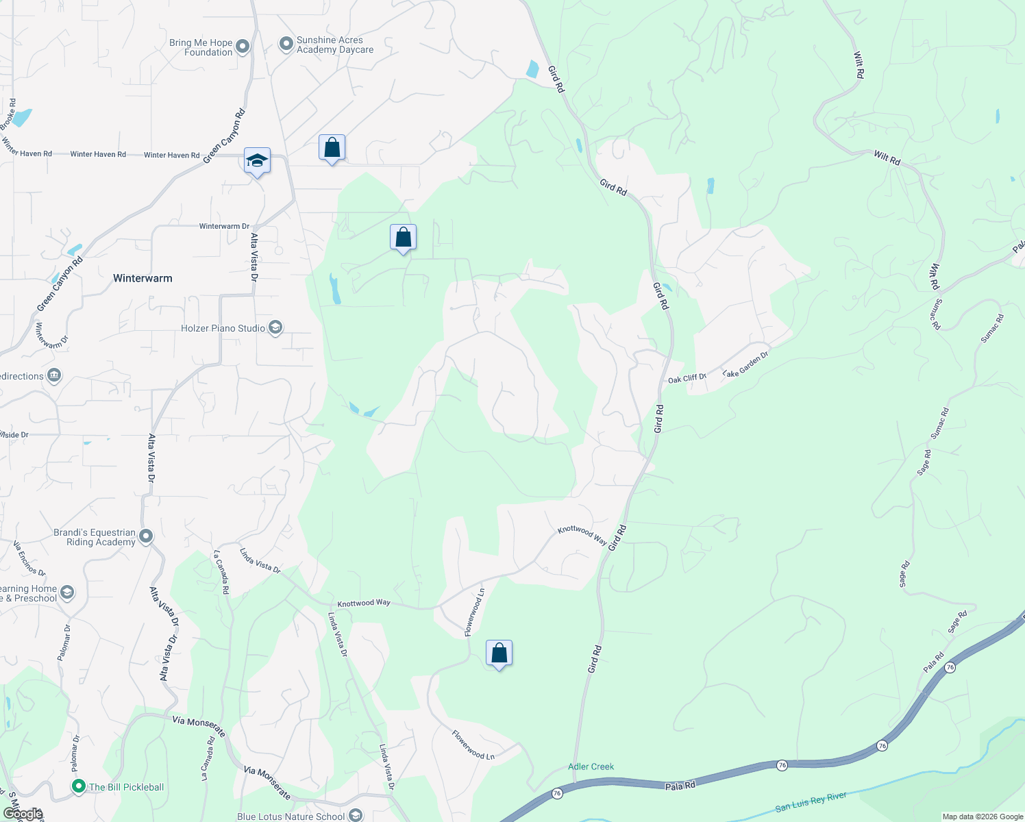 map of restaurants, bars, coffee shops, grocery stores, and more near 2224 Dos Lomas in Fallbrook