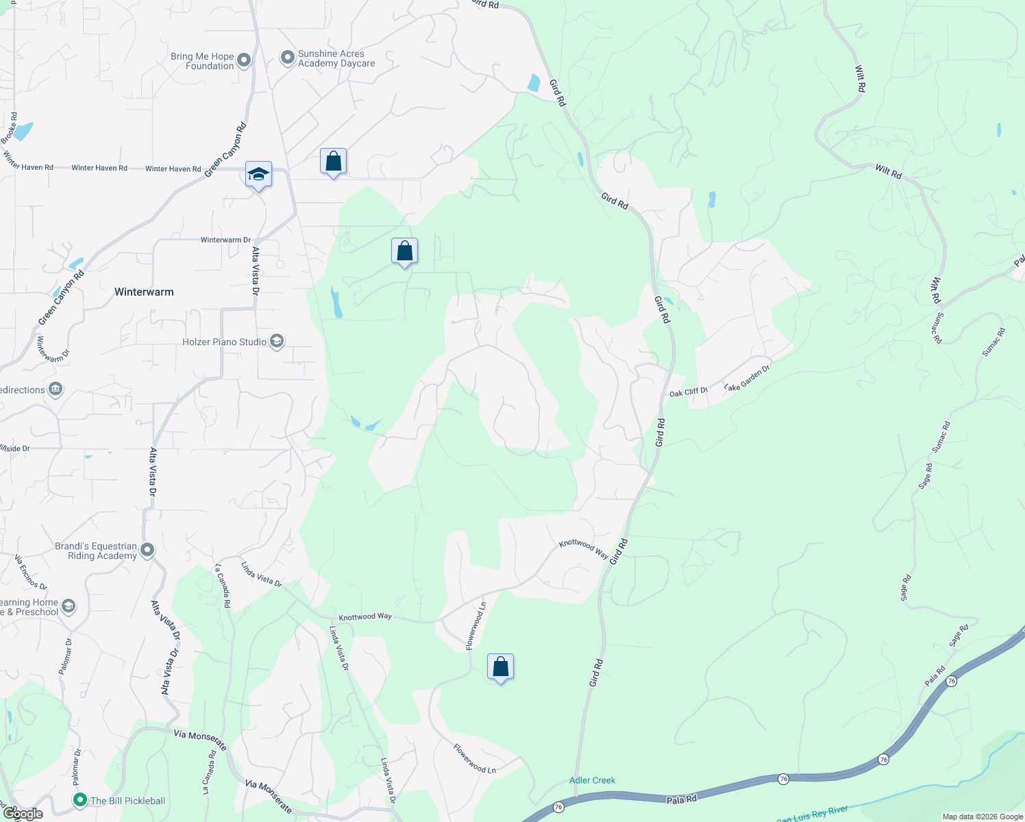 map of restaurants, bars, coffee shops, grocery stores, and more near 2224 Dos Lomas in Fallbrook