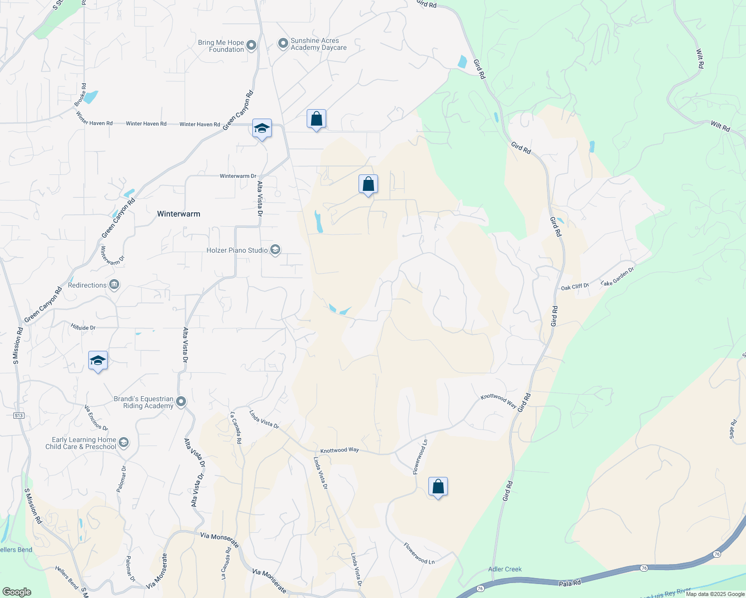 map of restaurants, bars, coffee shops, grocery stores, and more near 2869 Dos Lomas in Fallbrook