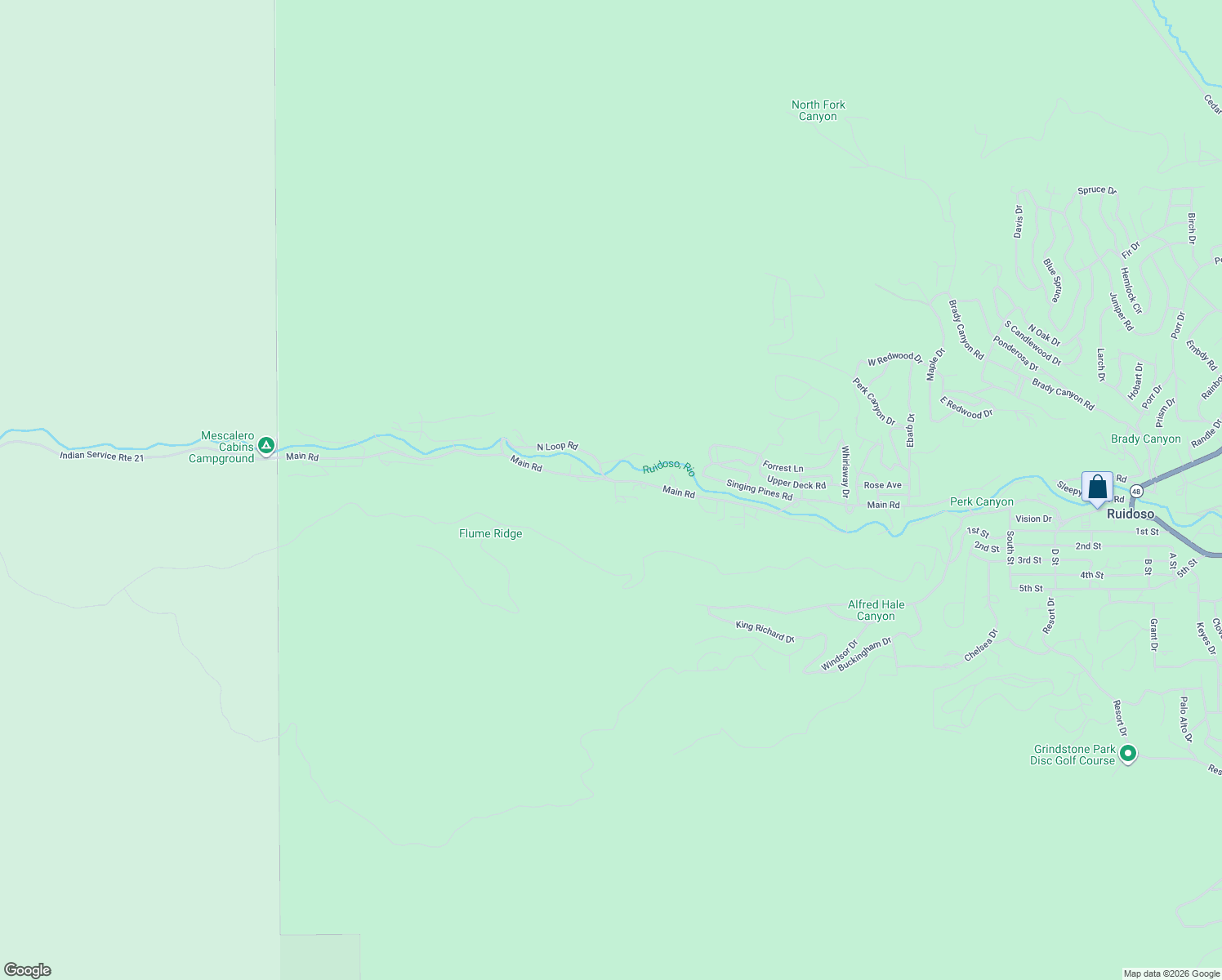 map of restaurants, bars, coffee shops, grocery stores, and more near Chestnut Lane in Ruidoso