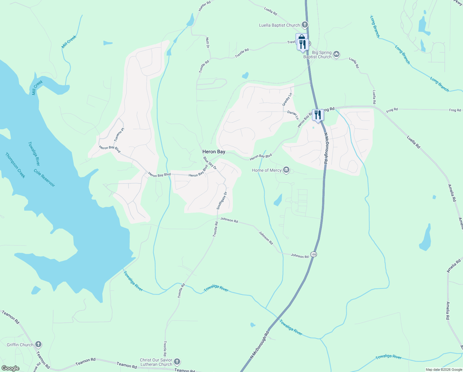 map of restaurants, bars, coffee shops, grocery stores, and more near 503 Beaver Creek Ct in Locust Grove