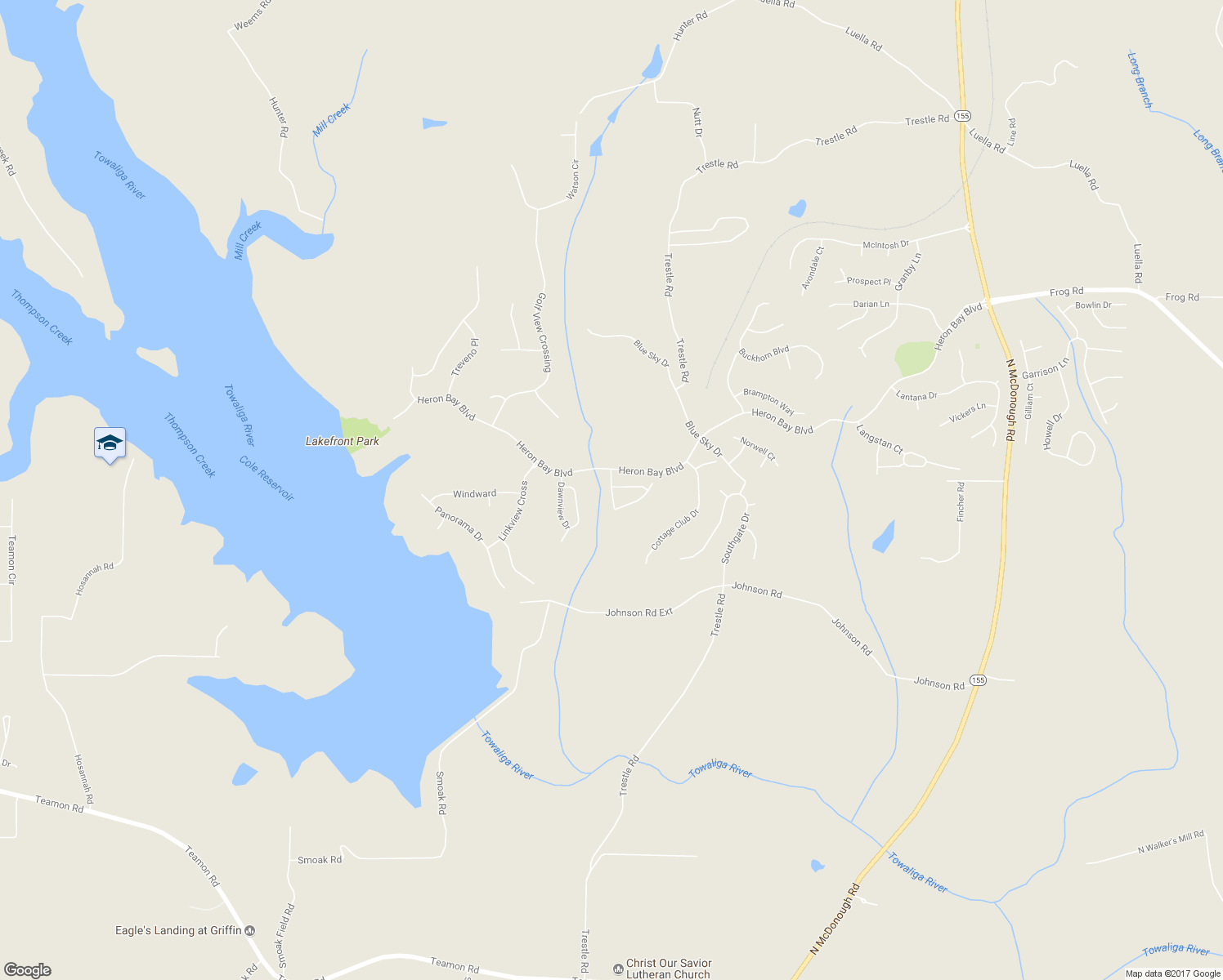 map of restaurants, bars, coffee shops, grocery stores, and more near 234 High Court Way in Locust Grove