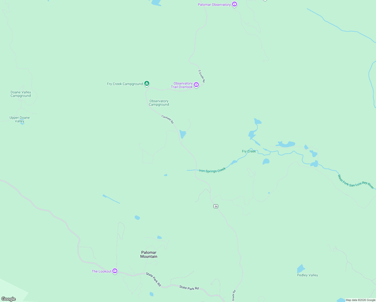 map of restaurants, bars, coffee shops, grocery stores, and more near South Grade Road in Palomar Mountain