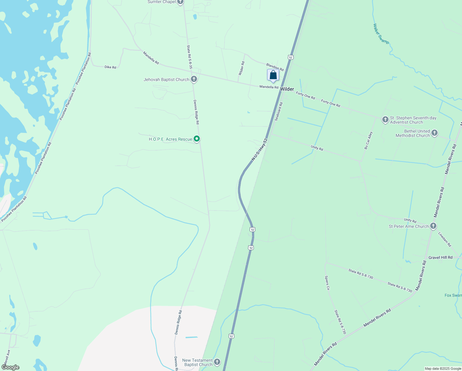 map of restaurants, bars, coffee shops, grocery stores, and more near 528 Dennis Ridge Road in Bonneau