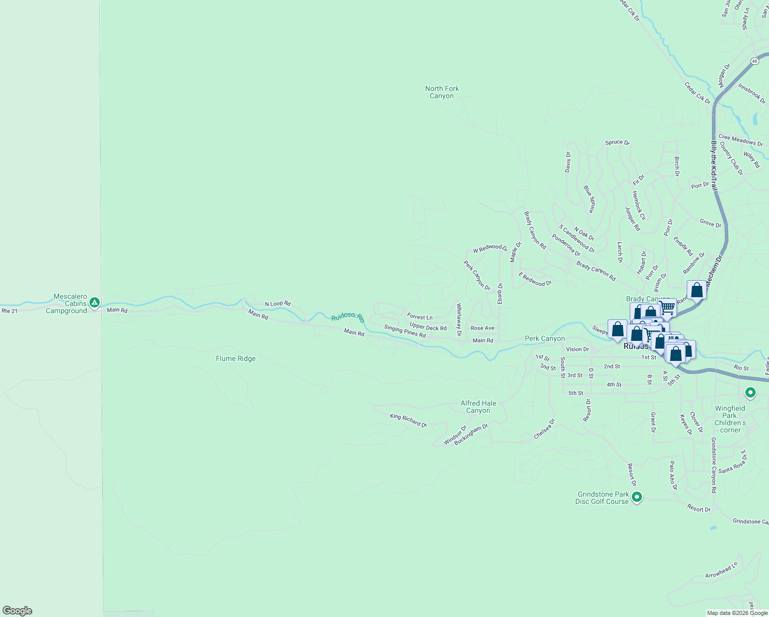 map of restaurants, bars, coffee shops, grocery stores, and more near 300-312 Kenza Trail in Ruidoso