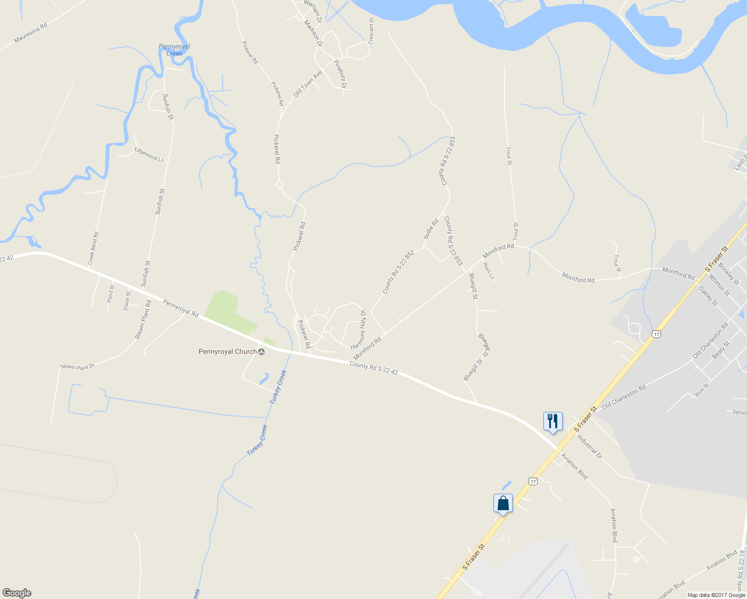 map of restaurants, bars, coffee shops, grocery stores, and more near 668 County Road S-22-852 in Georgetown