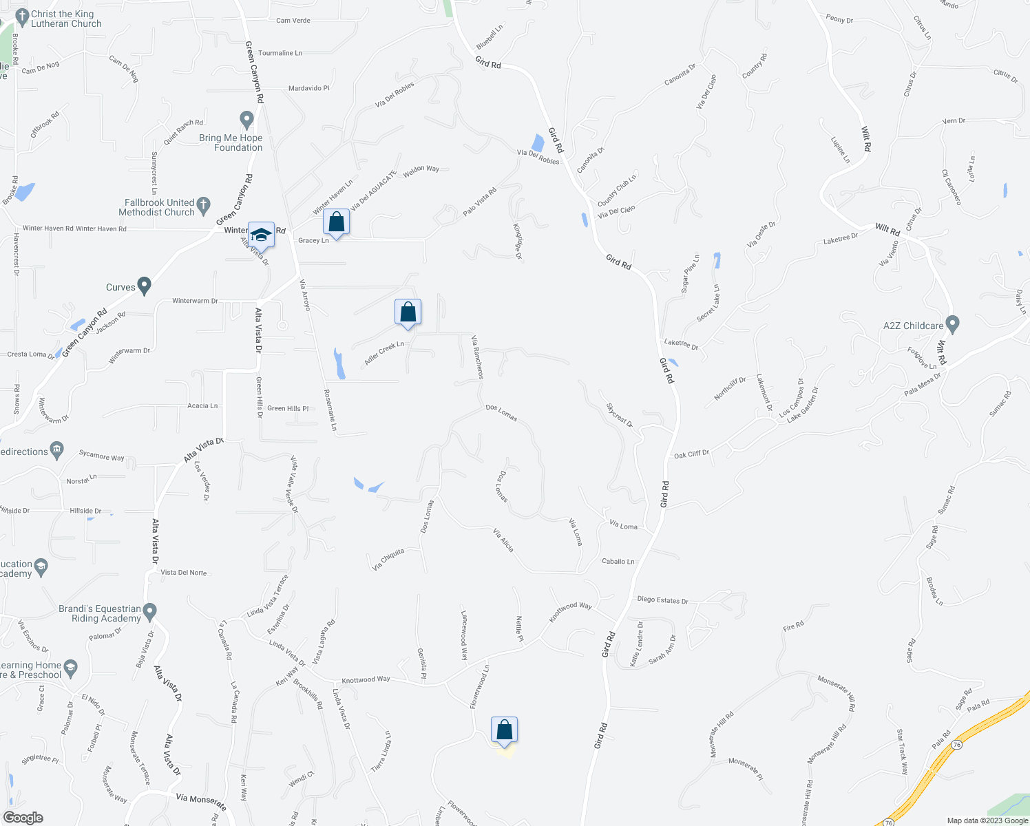 map of restaurants, bars, coffee shops, grocery stores, and more near 2645 Dos Lomas in Fallbrook