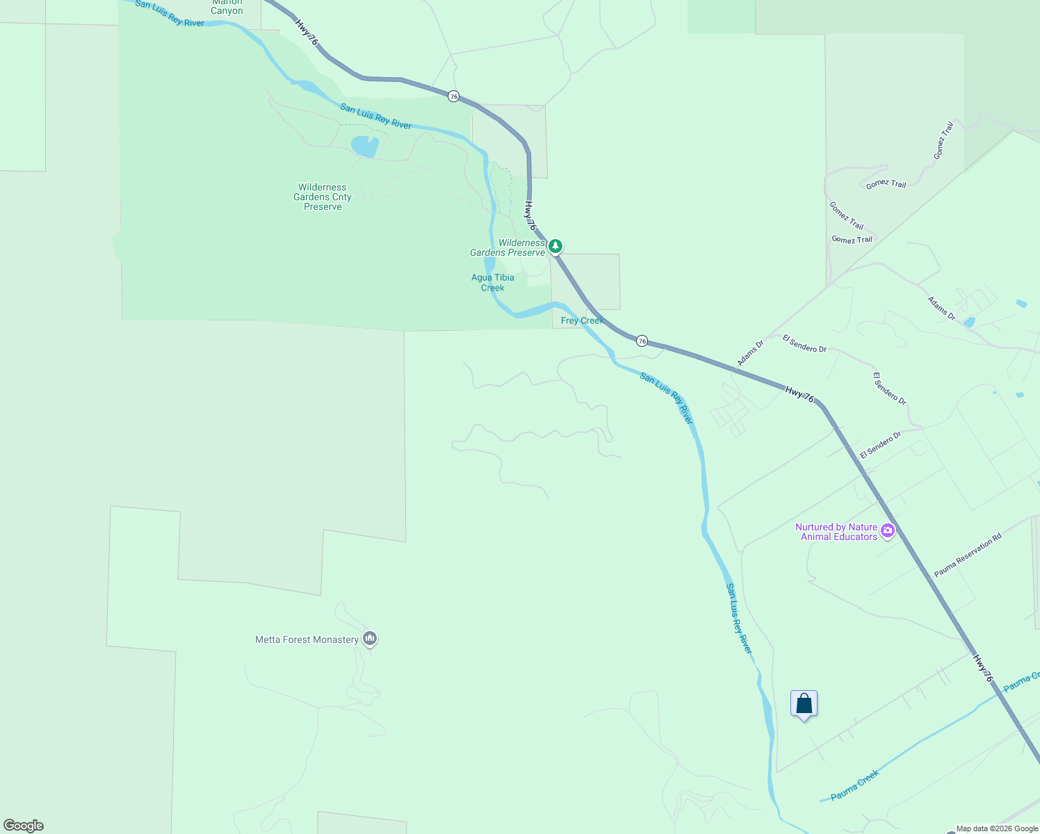 map of restaurants, bars, coffee shops, grocery stores, and more near Maridge Road in Pauma Valley