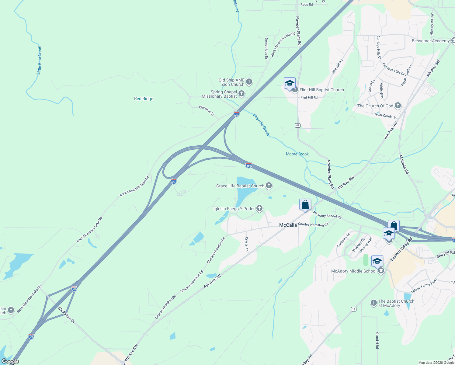 map of restaurants, bars, coffee shops, grocery stores, and more near 5522 Myron Clark Road in McCalla
