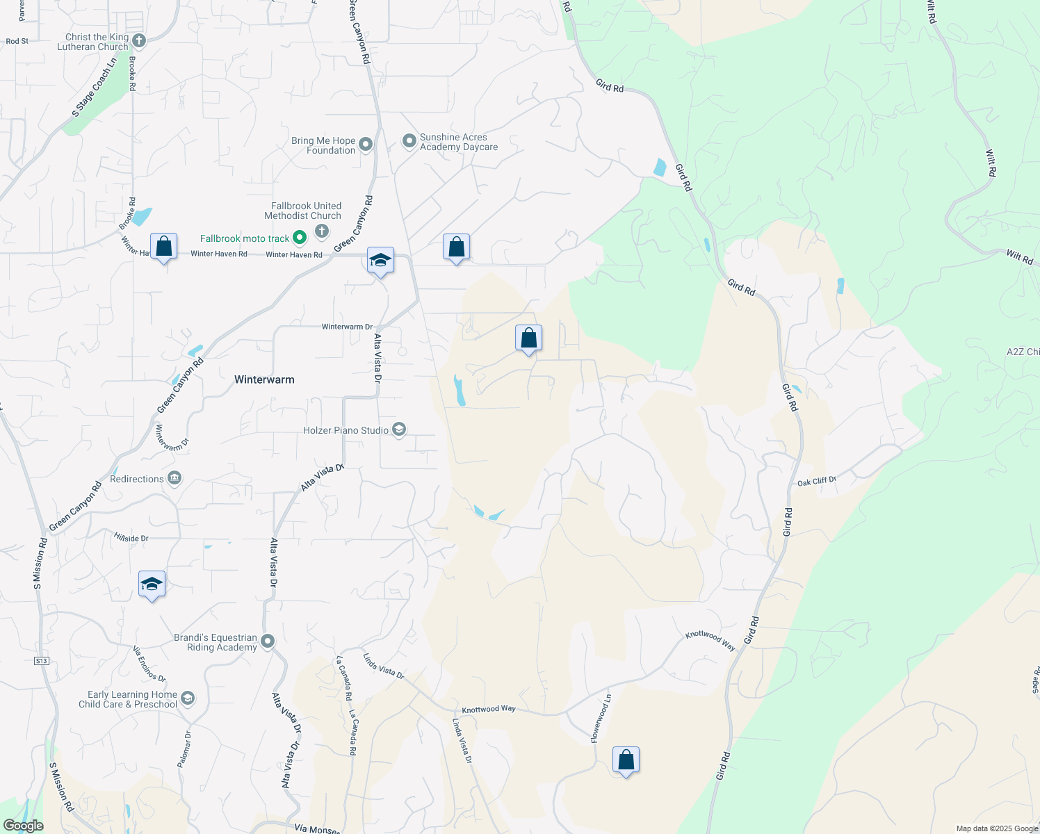 map of restaurants, bars, coffee shops, grocery stores, and more near 2501 Via Rancheros Way in Fallbrook
