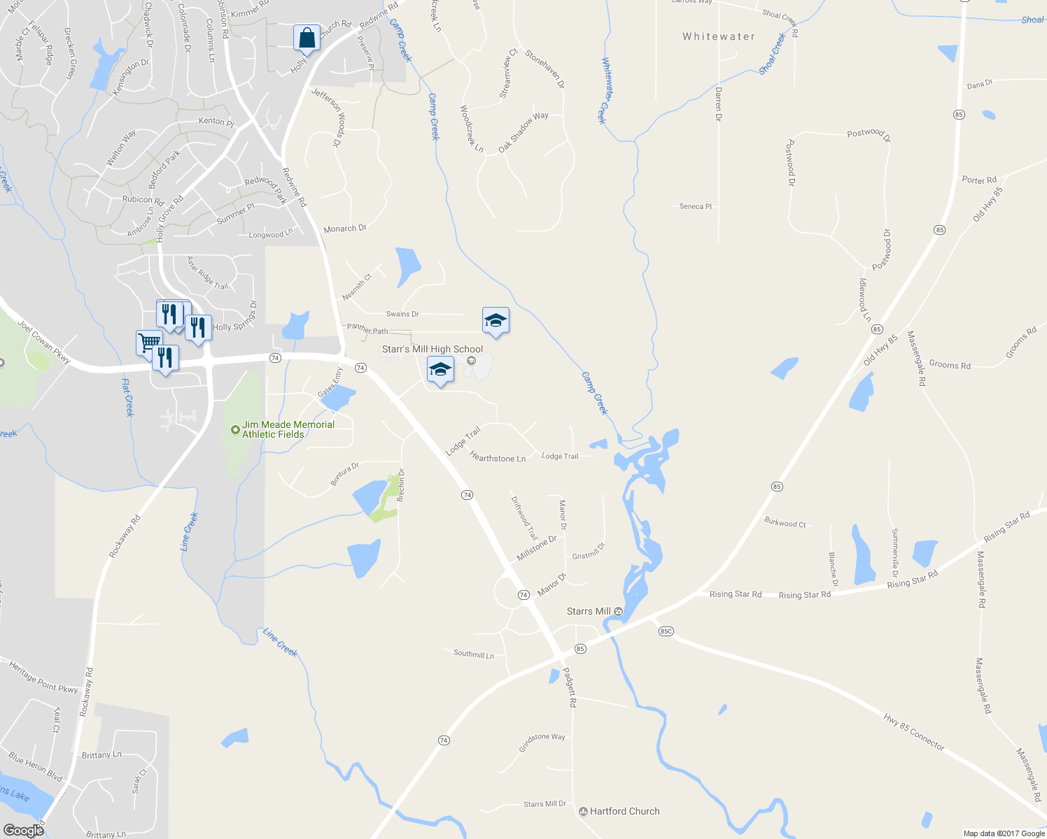 map of restaurants, bars, coffee shops, grocery stores, and more near 110 Grouse Point in Fayetteville