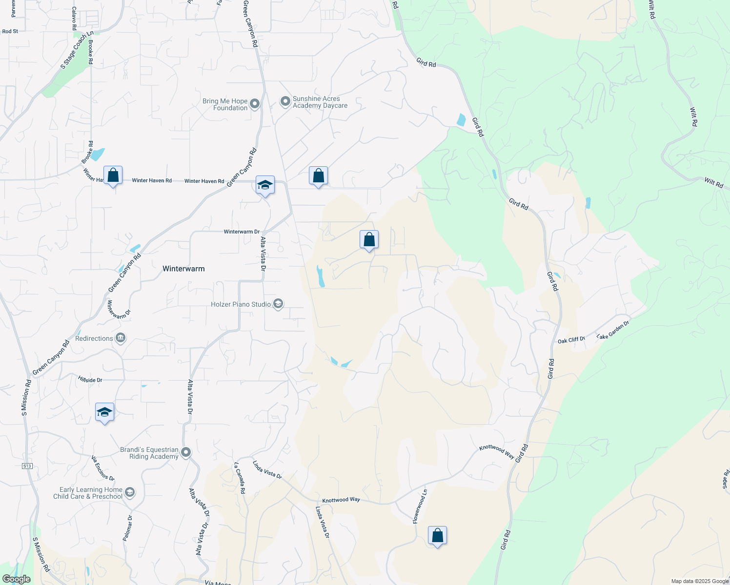 map of restaurants, bars, coffee shops, grocery stores, and more near 2501 Via Rancheros Way in Fallbrook