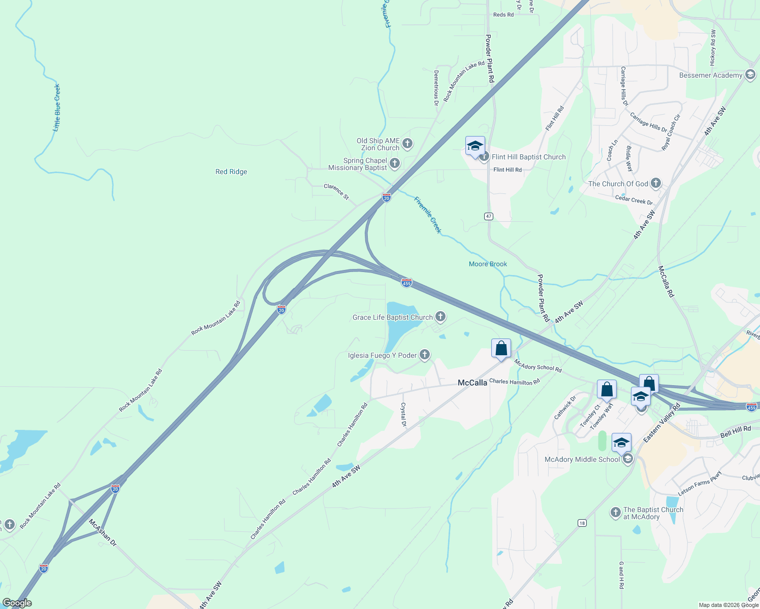map of restaurants, bars, coffee shops, grocery stores, and more near 5522 Myron Clark Road in McCalla
