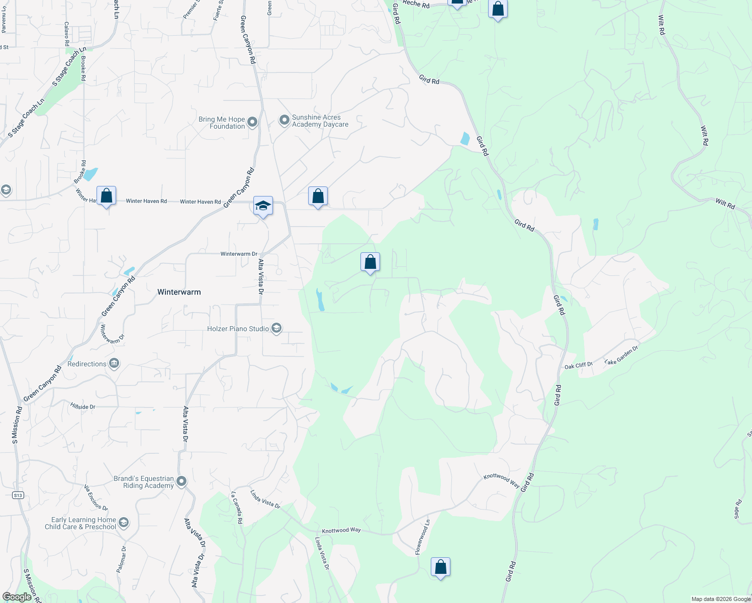 map of restaurants, bars, coffee shops, grocery stores, and more near 2836 Via Rancheros Way in Fallbrook