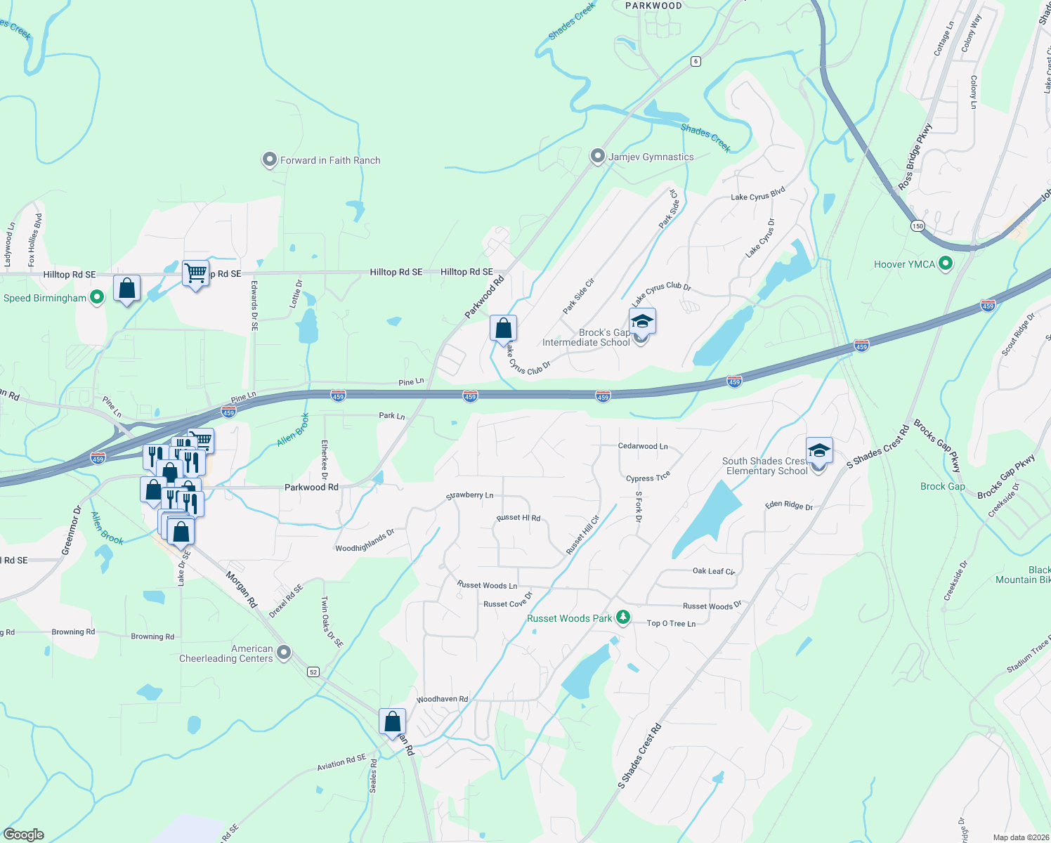 map of restaurants, bars, coffee shops, grocery stores, and more near 1928 Valewood Circle in Birmingham
