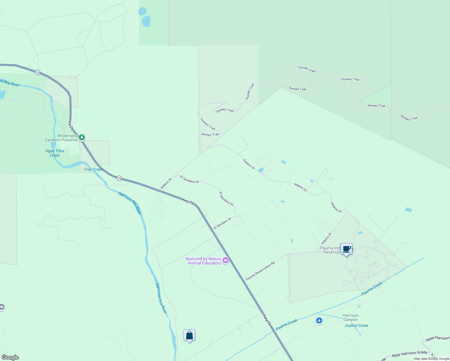 map of restaurants, bars, coffee shops, grocery stores, and more near 15201 Topa Road in Pauma Valley