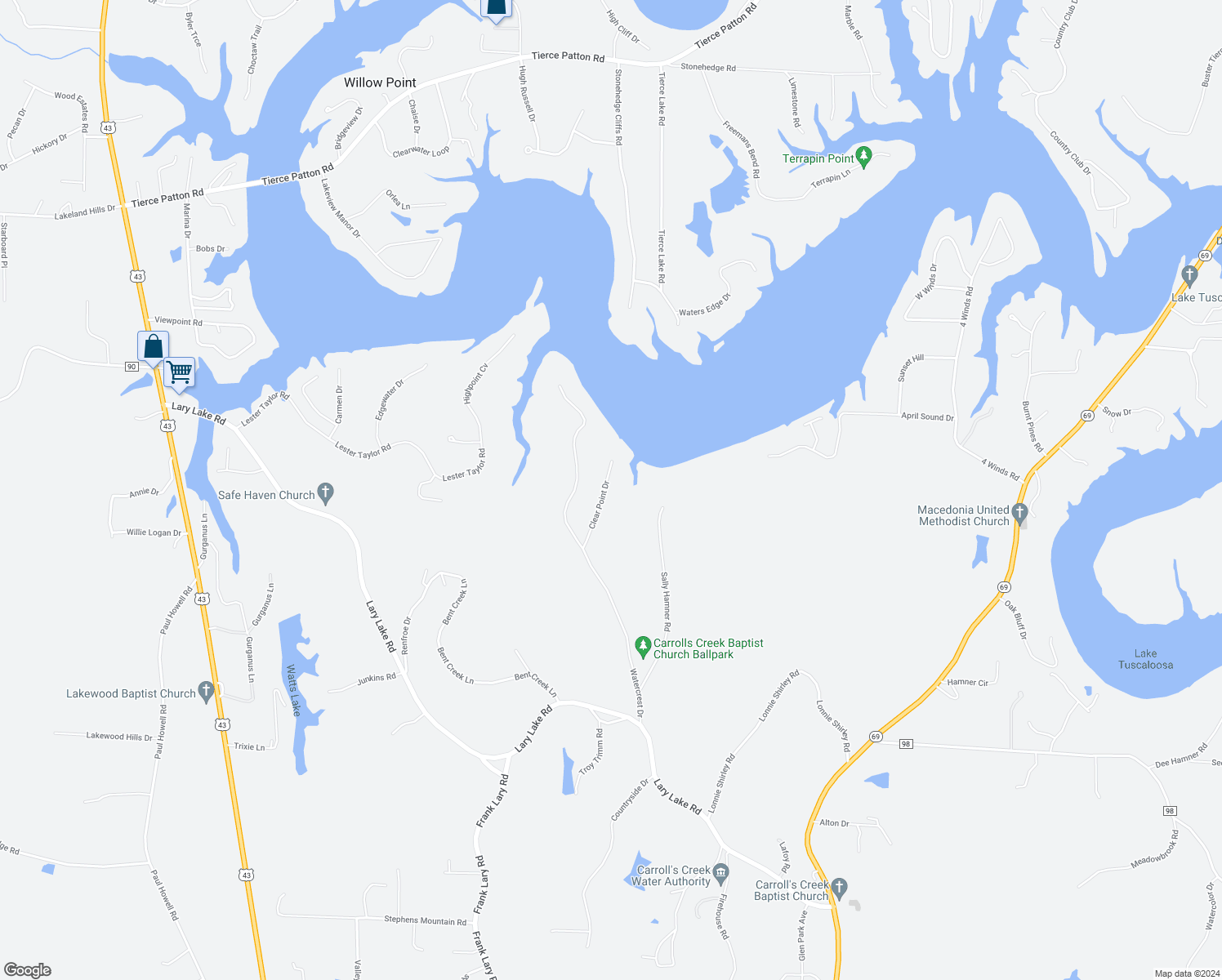 map of restaurants, bars, coffee shops, grocery stores, and more near 14839 Clear Point Drive in Northport