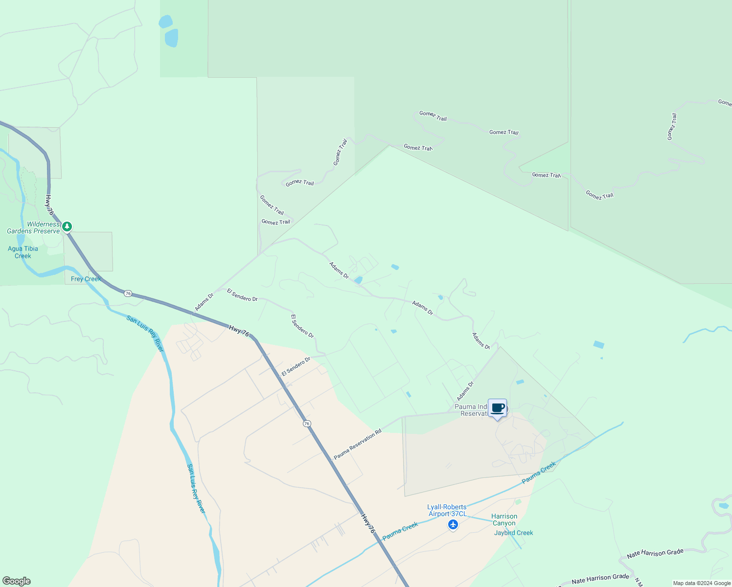 map of restaurants, bars, coffee shops, grocery stores, and more near 15470 Topa Road in Pauma Valley
