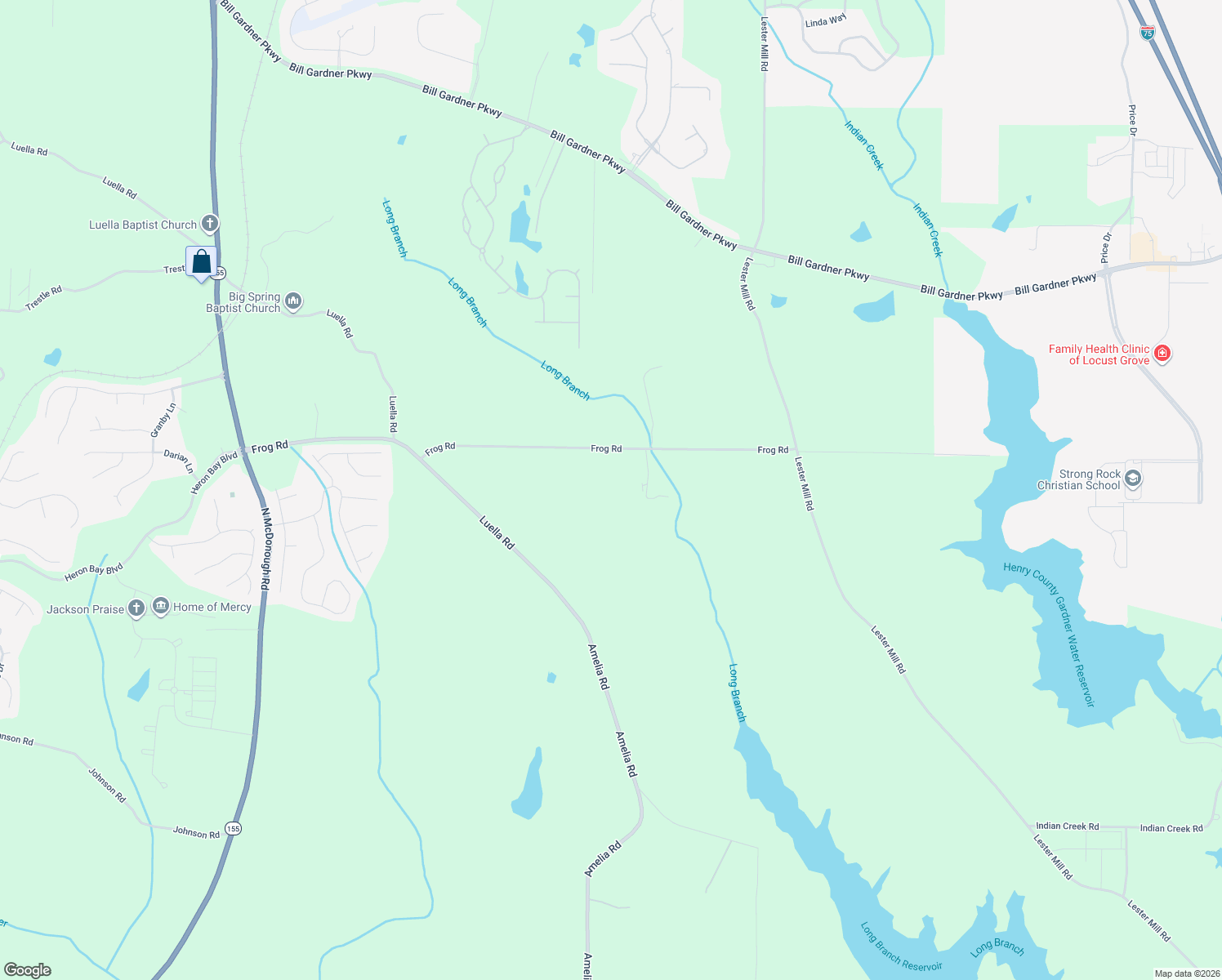 map of restaurants, bars, coffee shops, grocery stores, and more near 600 Frog Road in Locust Grove