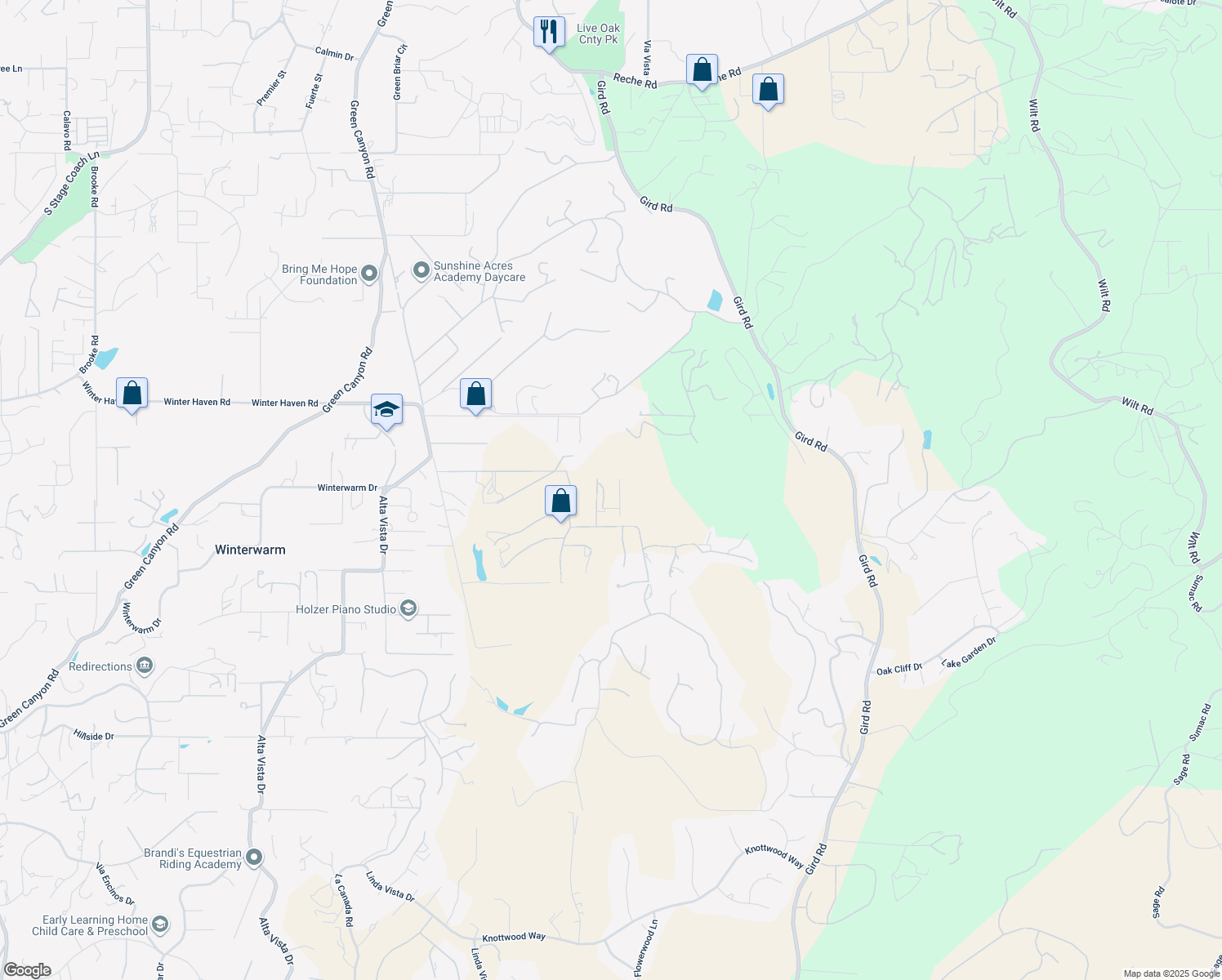 map of restaurants, bars, coffee shops, grocery stores, and more near 2554 Vía Rancheros in Fallbrook