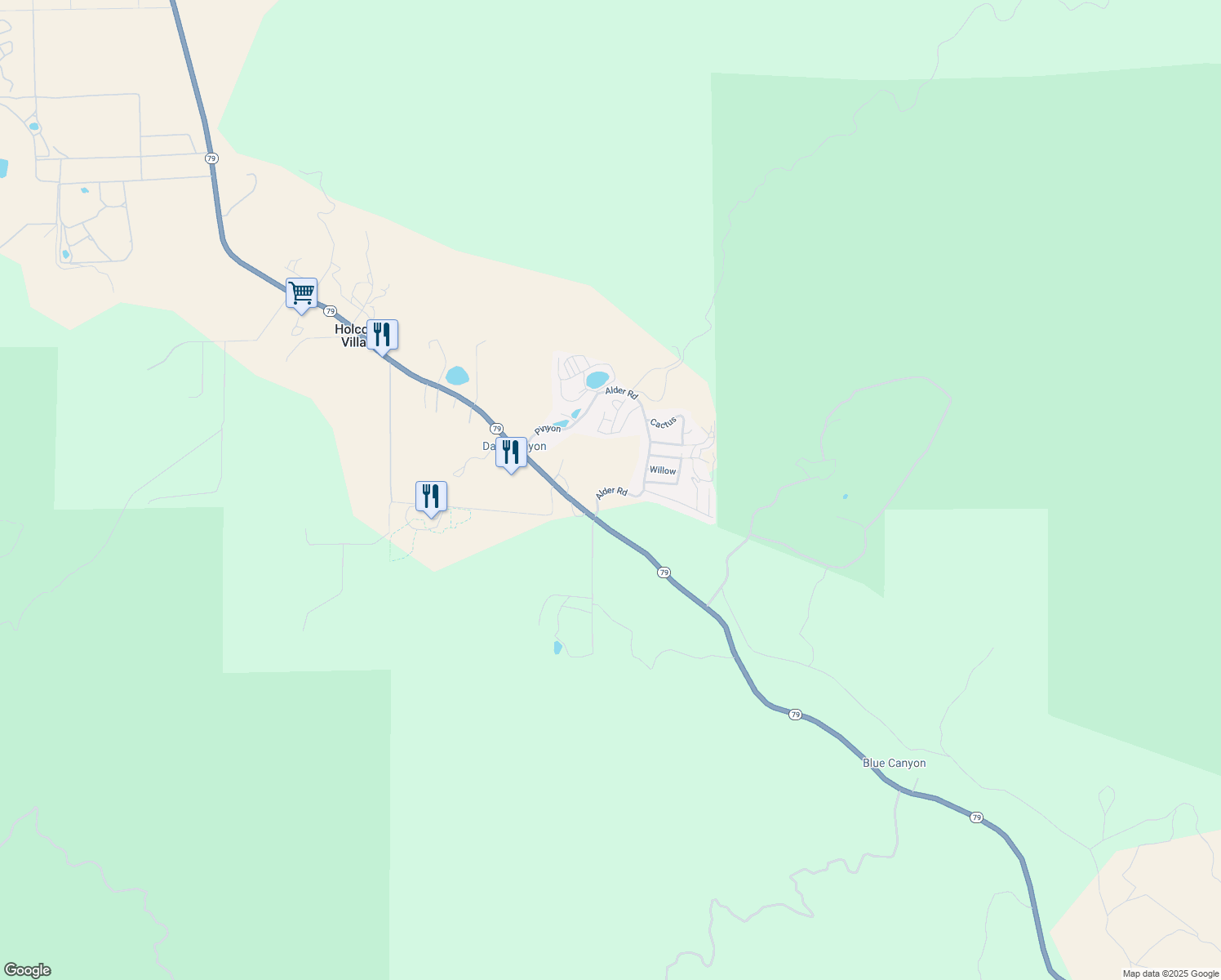 map of restaurants, bars, coffee shops, grocery stores, and more near Father Serra Rd in Warner Springs
