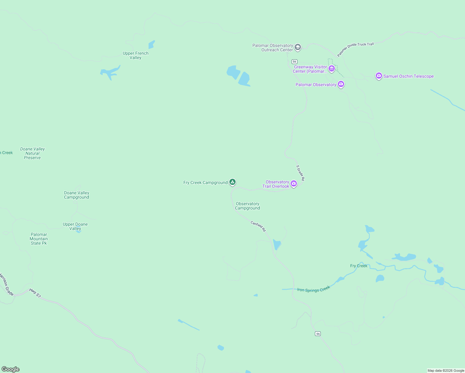 map of restaurants, bars, coffee shops, grocery stores, and more near County Highway S6 in Palomar Mountain