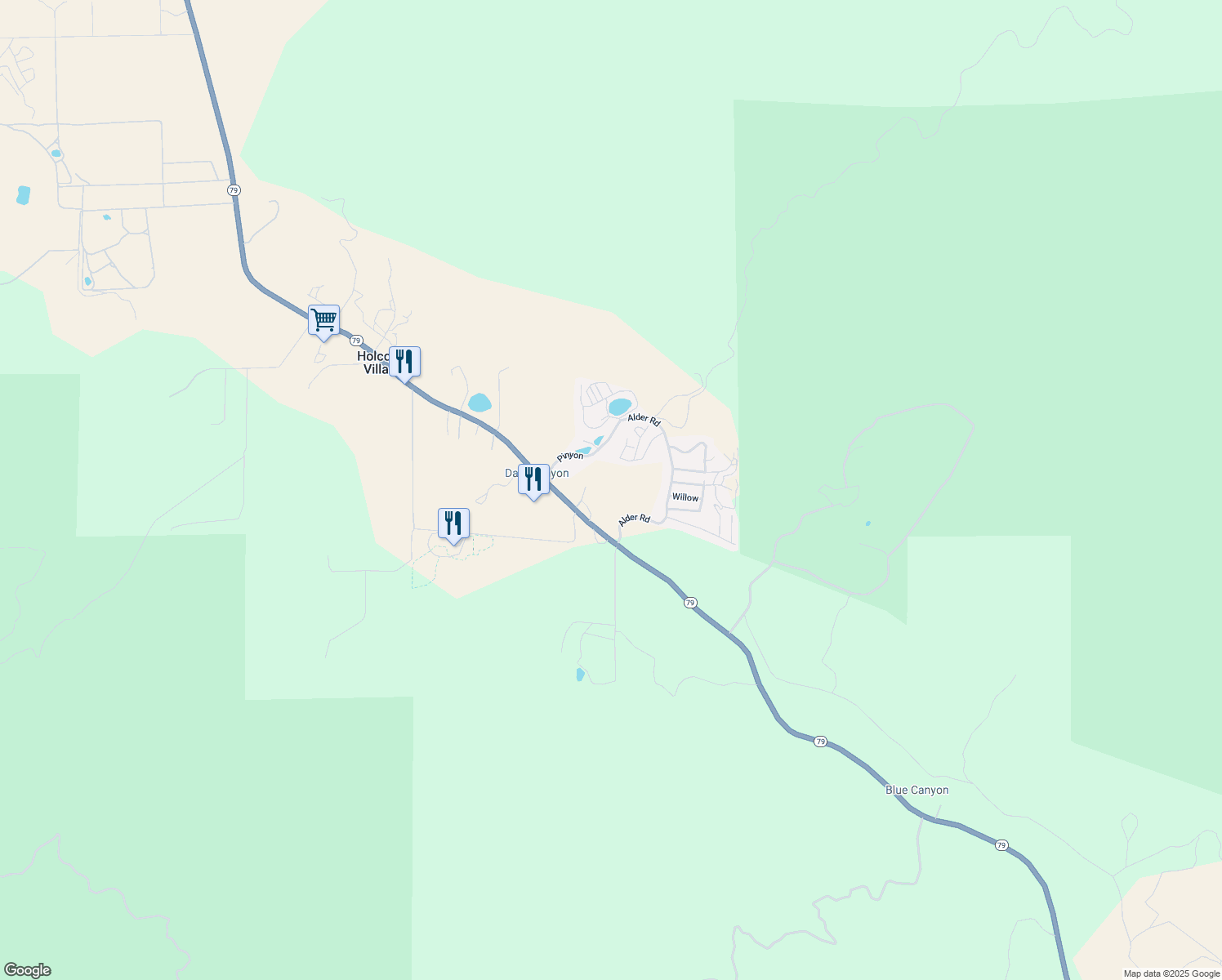 map of restaurants, bars, coffee shops, grocery stores, and more near 34789 California 79 in Warner Springs