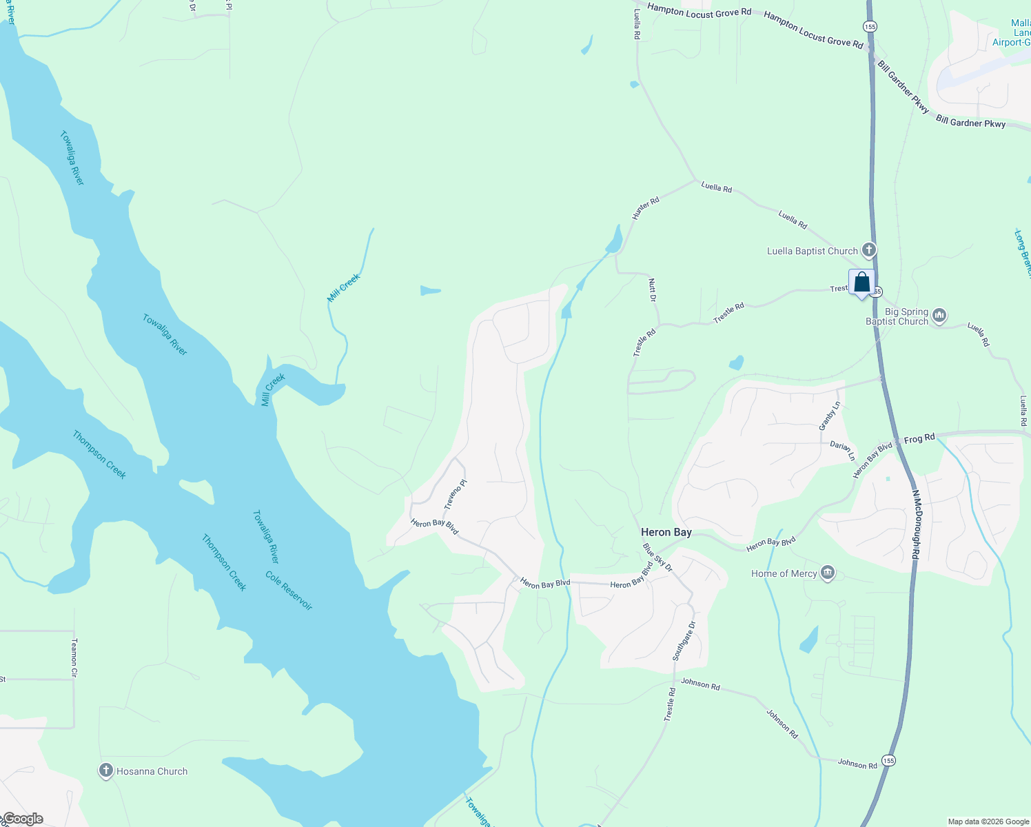 map of restaurants, bars, coffee shops, grocery stores, and more near 6113 Golf View Crossing in Locust Grove