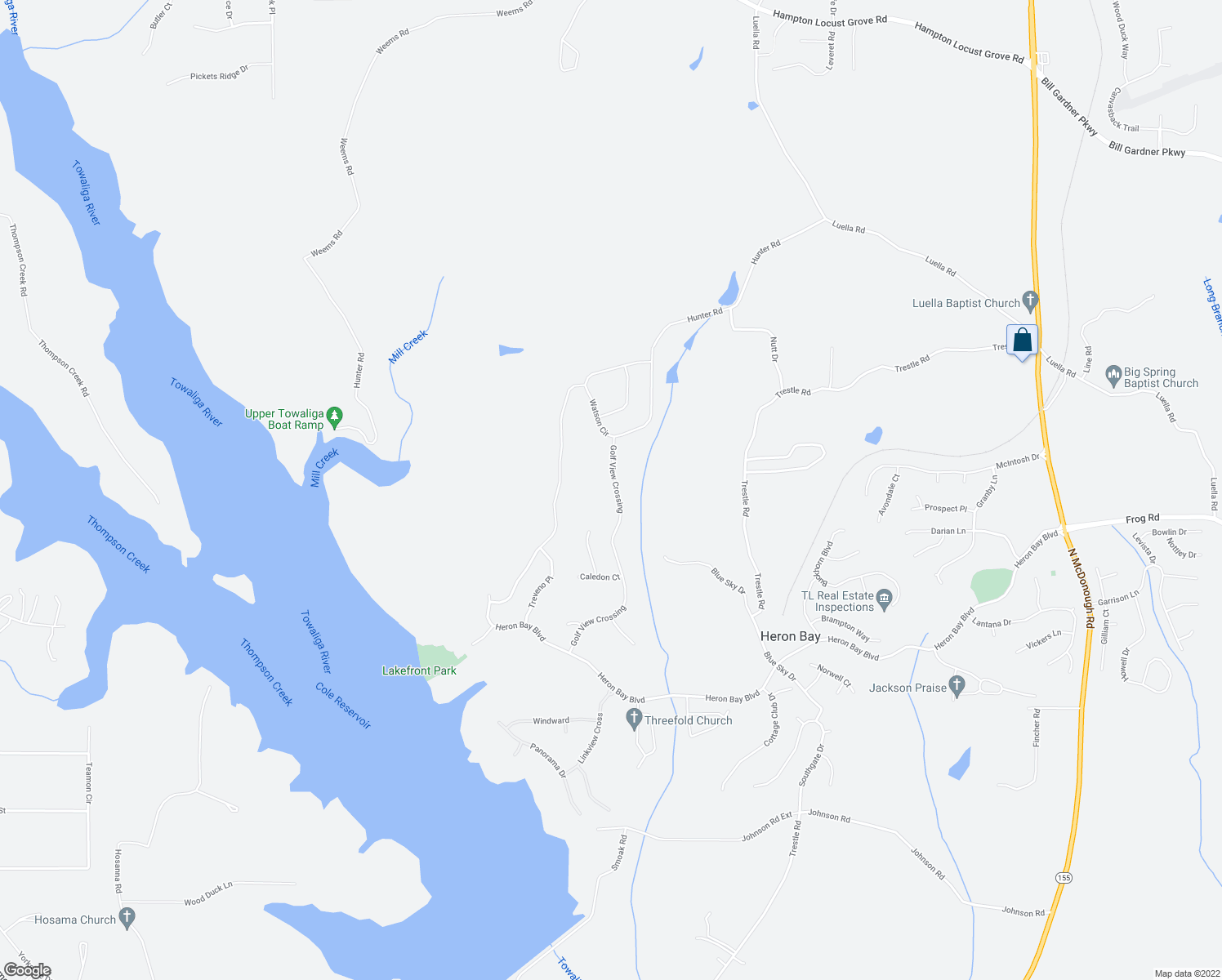 map of restaurants, bars, coffee shops, grocery stores, and more near 6117 Golf View Crossing in Locust Grove