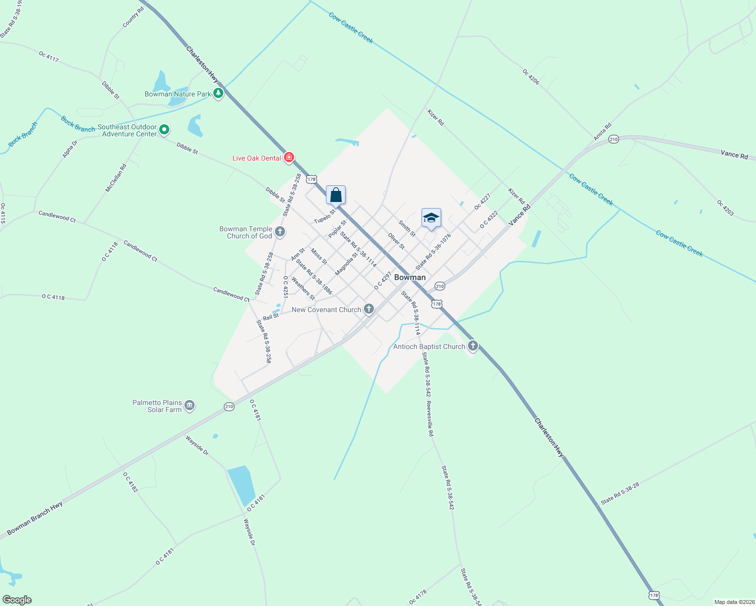 map of restaurants, bars, coffee shops, grocery stores, and more near 1112 Dibble Street in Bowman