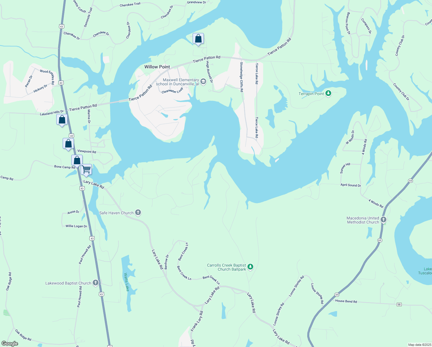map of restaurants, bars, coffee shops, grocery stores, and more near 15008 Watercrest Drive in Northport