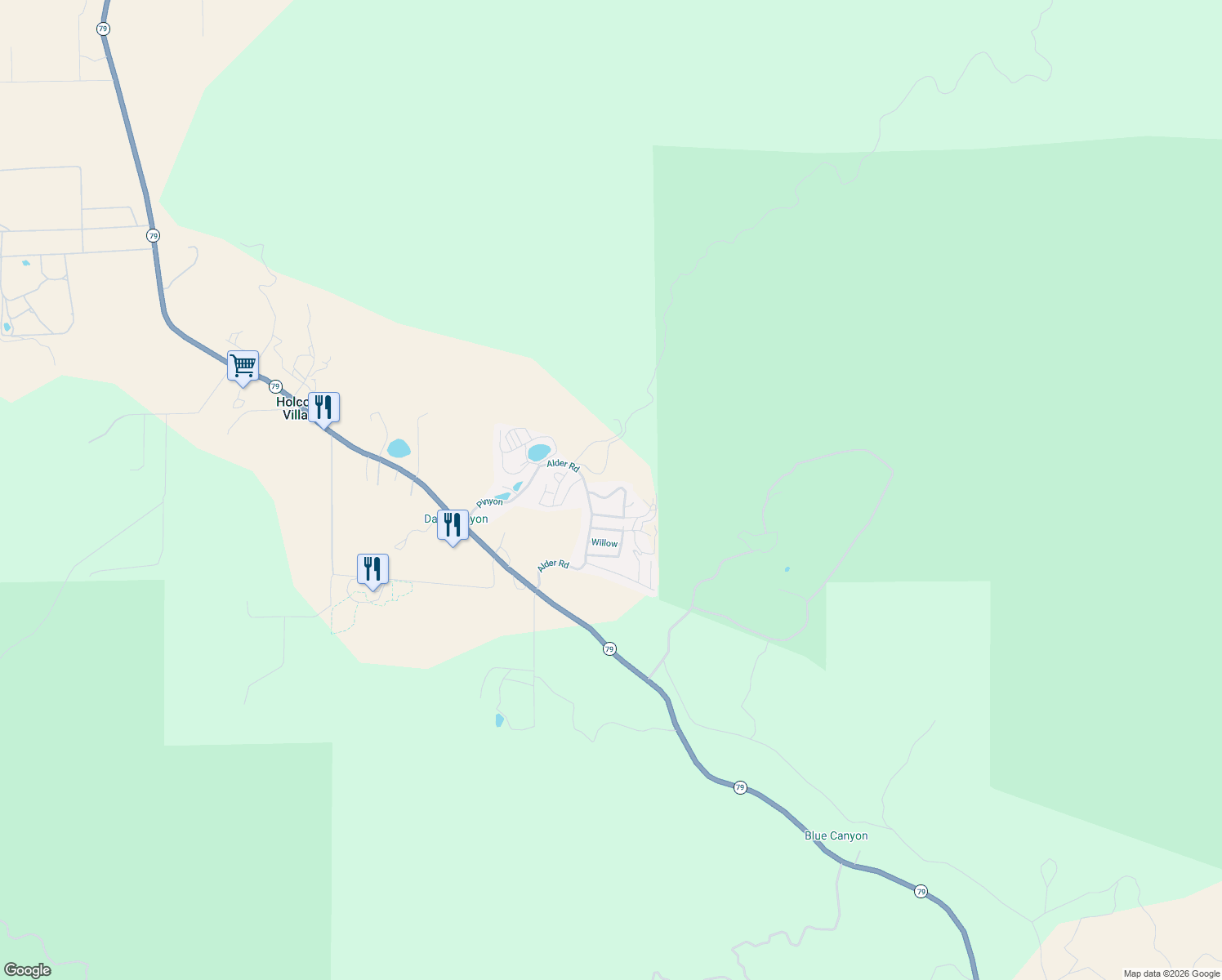 map of restaurants, bars, coffee shops, grocery stores, and more near 35109 California 79 in Warner Springs