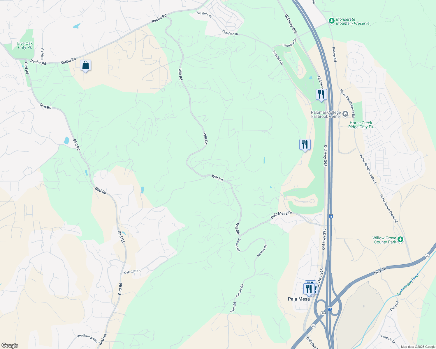 map of restaurants, bars, coffee shops, grocery stores, and more near 3916 Citrus Drive in Fallbrook