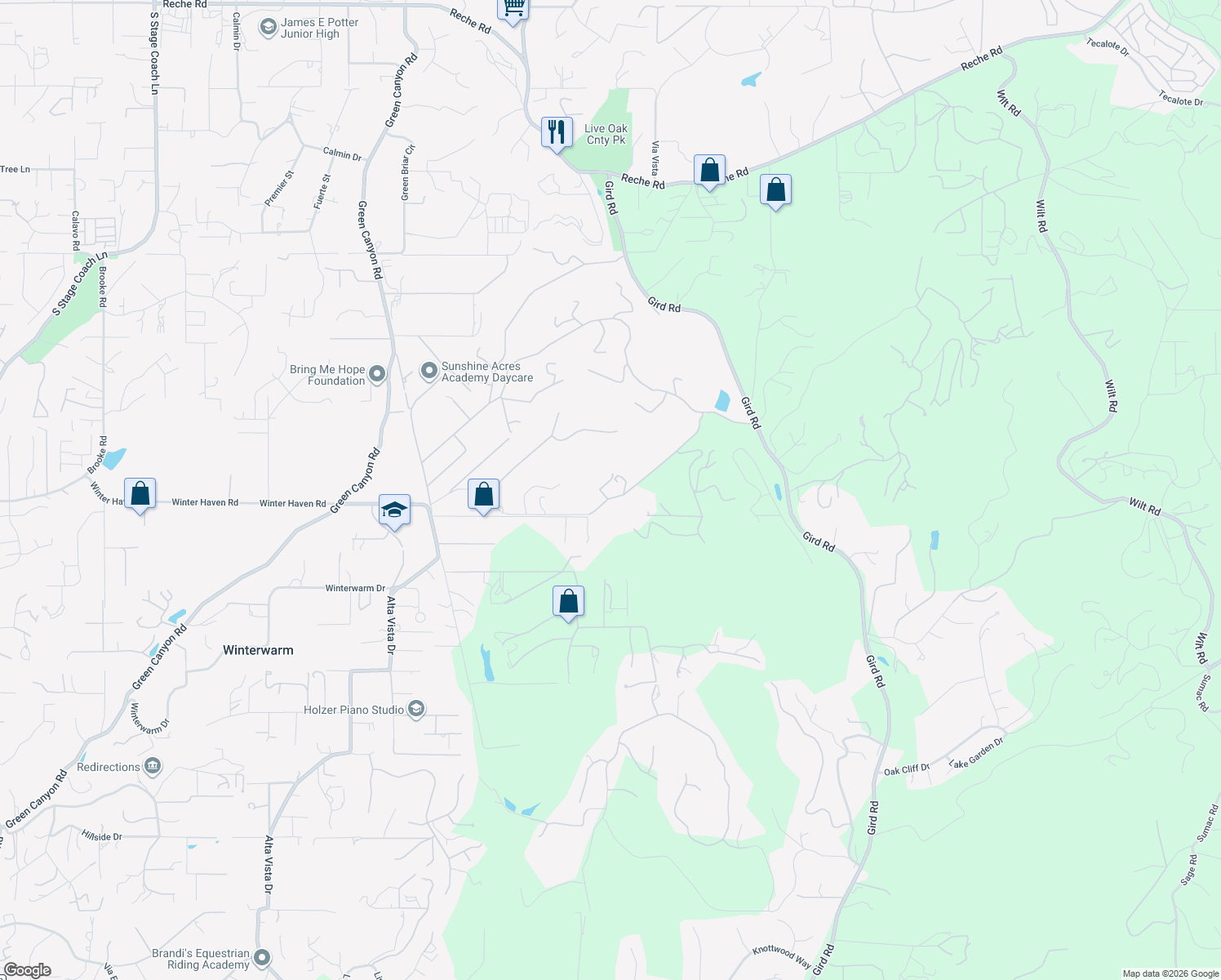 map of restaurants, bars, coffee shops, grocery stores, and more near 2493 Palo Vista Road in Fallbrook