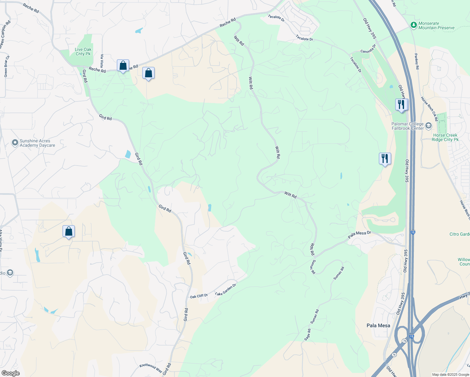 map of restaurants, bars, coffee shops, grocery stores, and more near 2465 Via Oeste Drive in Fallbrook