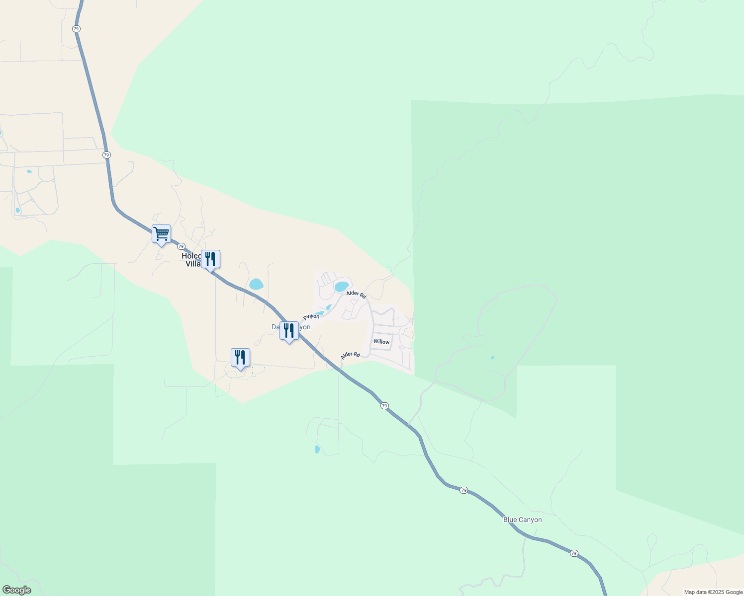 map of restaurants, bars, coffee shops, grocery stores, and more near Alder Road in Warner Springs