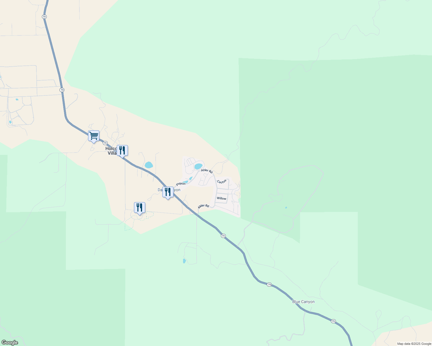 map of restaurants, bars, coffee shops, grocery stores, and more near 35109 California 79 in Warner Springs