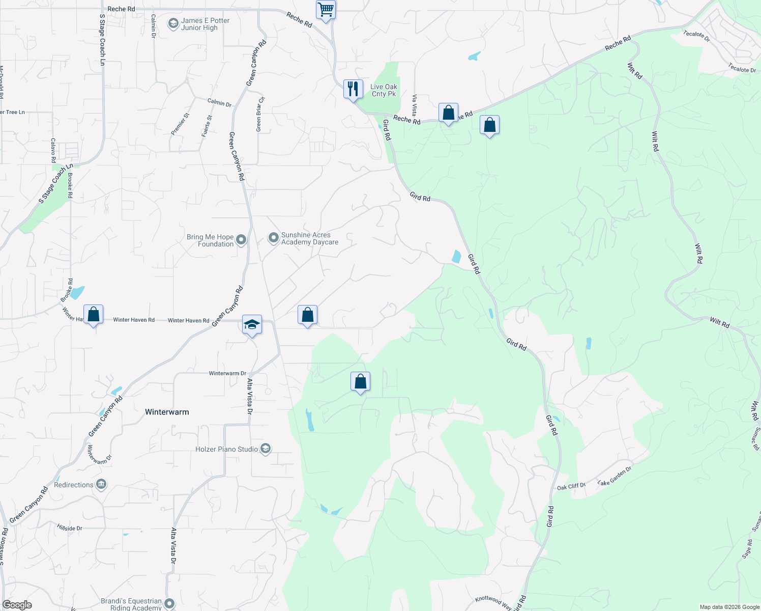 map of restaurants, bars, coffee shops, grocery stores, and more near 2493 Palo Vista Road in Fallbrook
